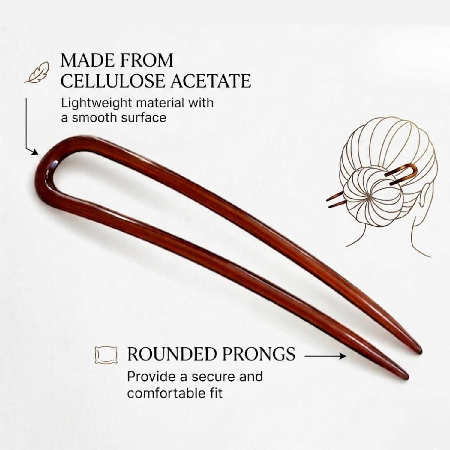 Parcelona French U Shaped Hair Pin 3 Inch Cellulose Acetate Updo Bun Fork