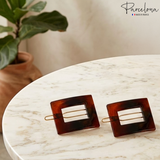 Parcelona French Rectangular Small 1.5" Hair Clip Tige Boule Tortoise Shell Barrette