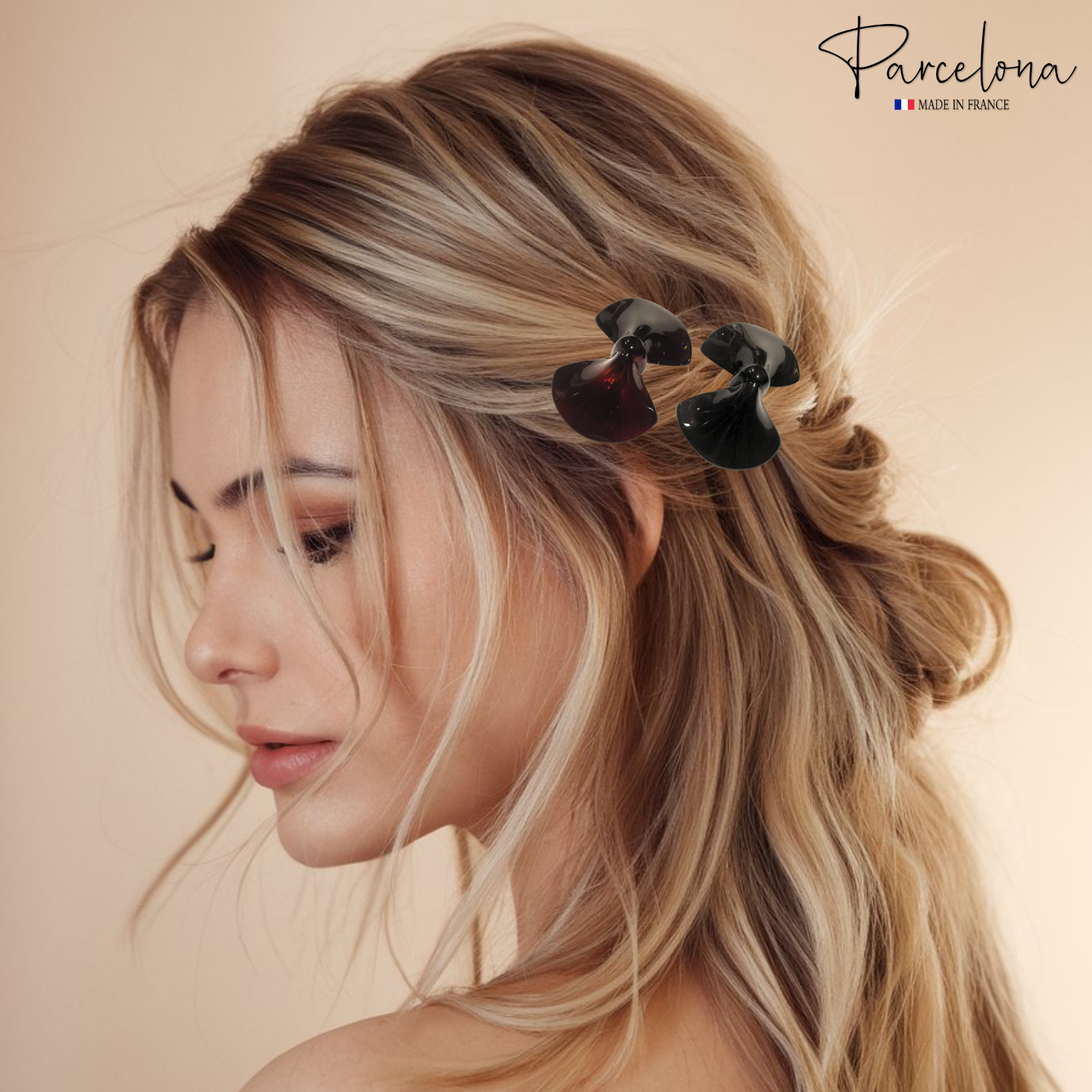 Parcelona French Cute Bow Small Cellulose Black N Brown Hair Clip Barrette
