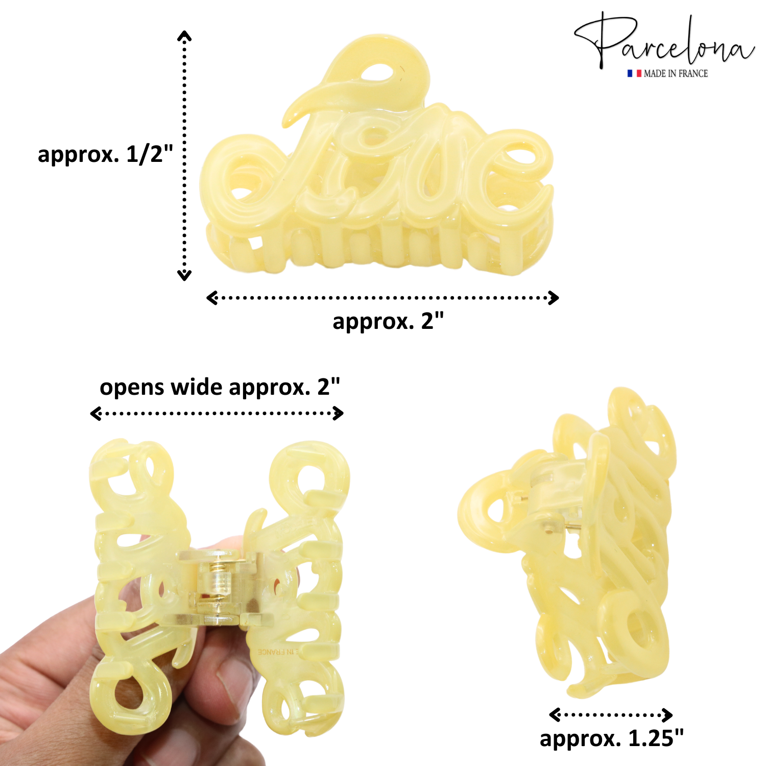 Parcelona French Love Small 2" Cellulose Acetate Hair Claws for Women and Girls