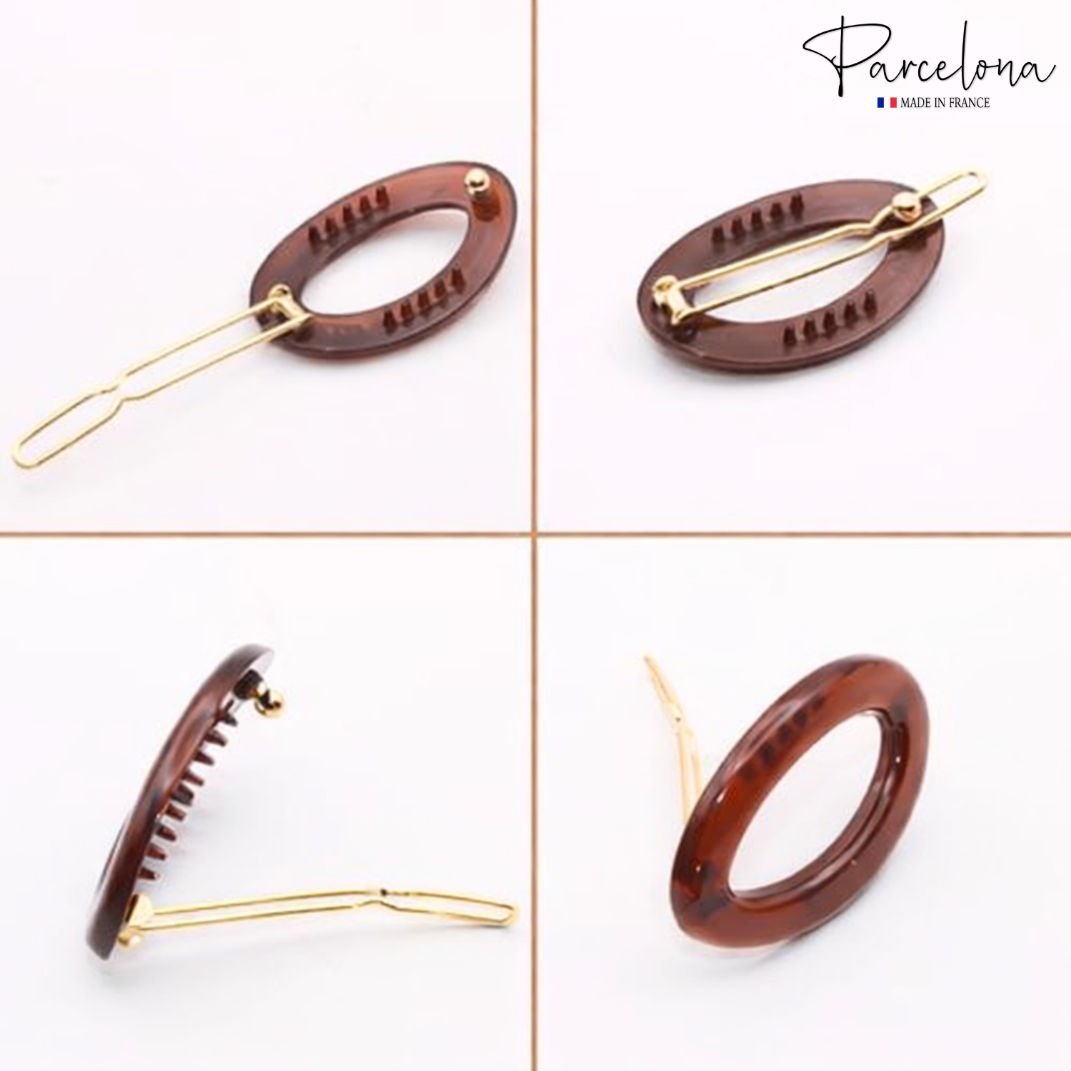 Parcelona French Eggie Oval Shell Mini Side Slide Barrette Hair Clips - 4 Pieces