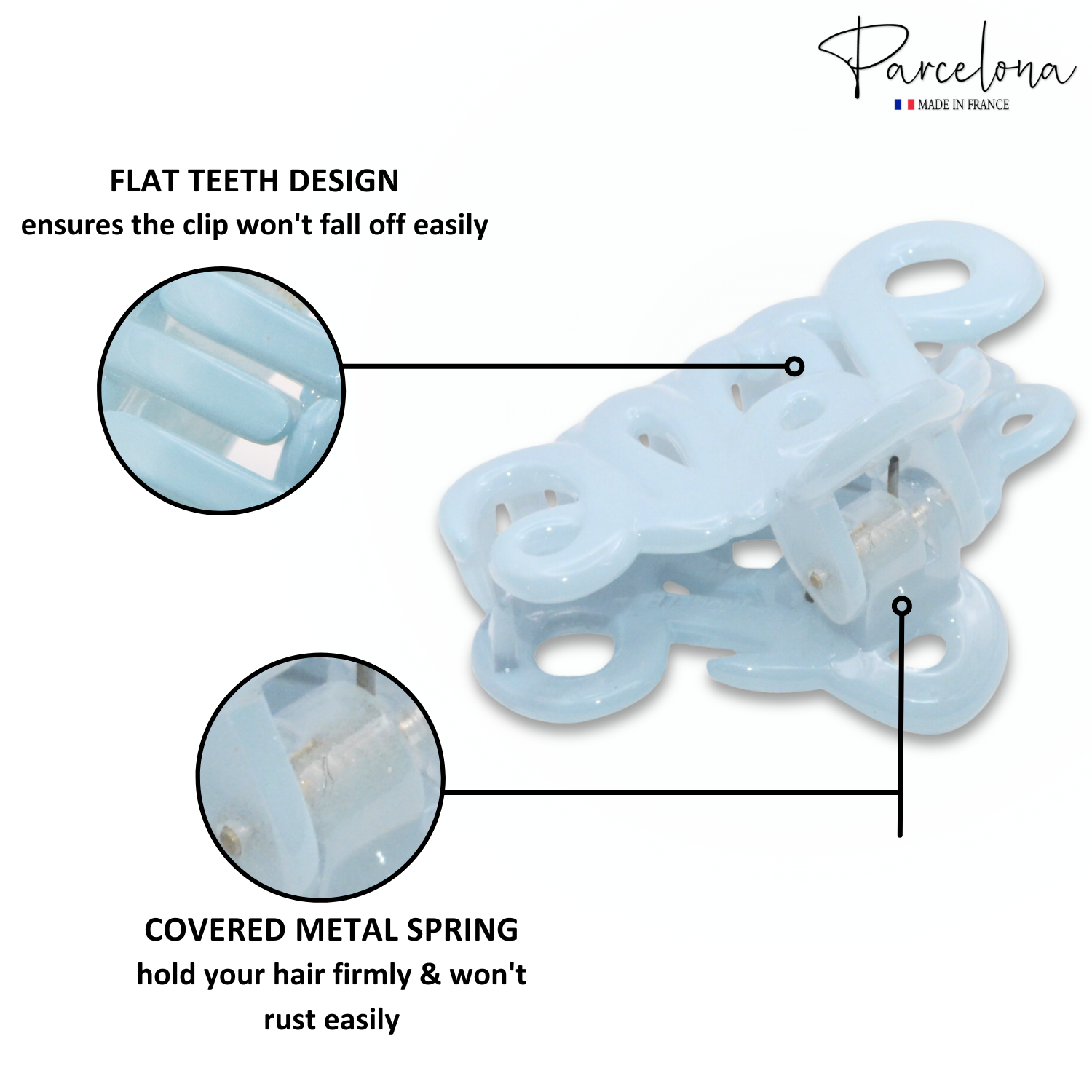 Parcelona French Love Small 2" Cellulose Acetate Hair Claws for Women and Girls