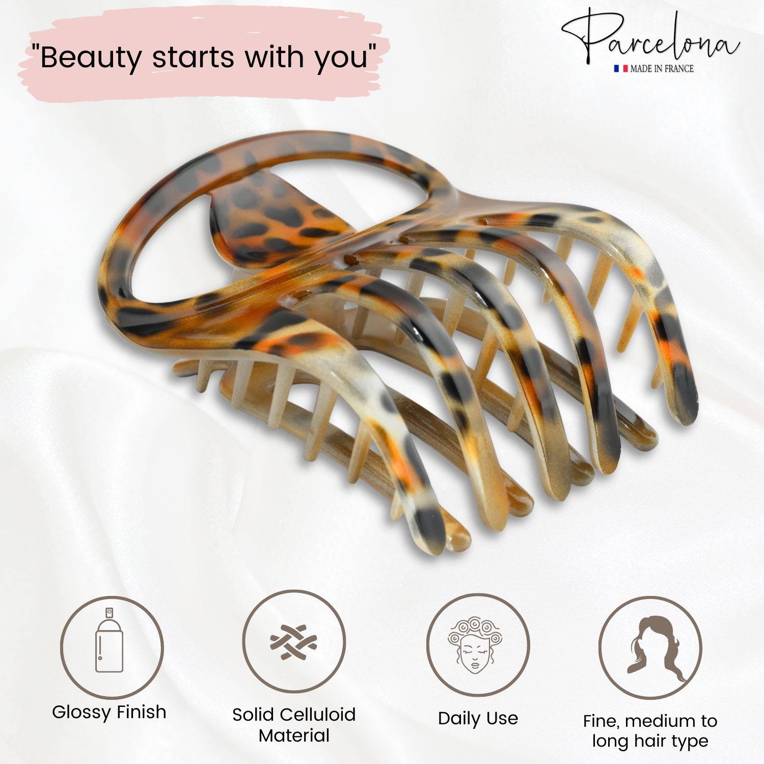 Parcelona French Curvy Oval Paw Medium Cellulose Hair Claw for Women and girls