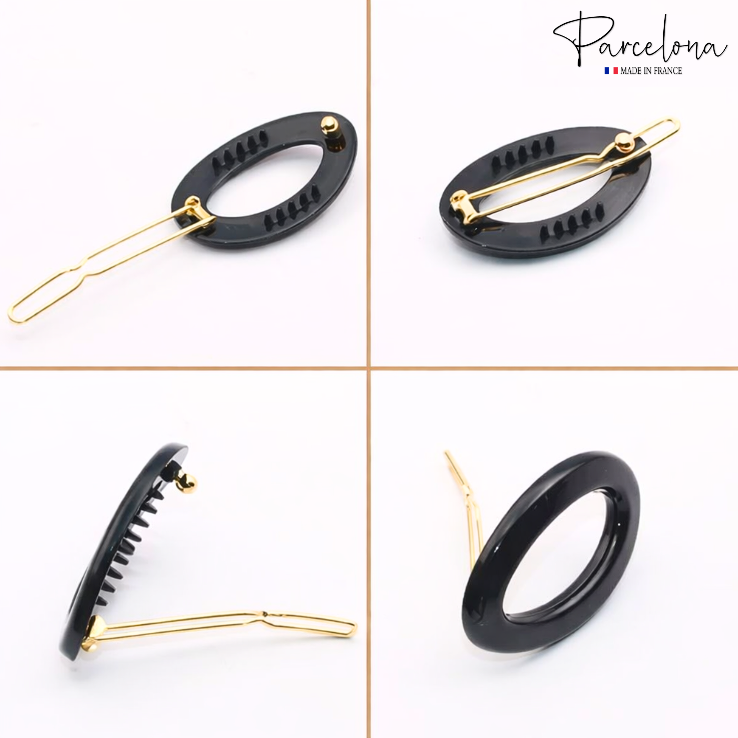Parcelona French Eggie Oval Shell Mini Side Slide Barrette Hair Clips - 4 Pieces