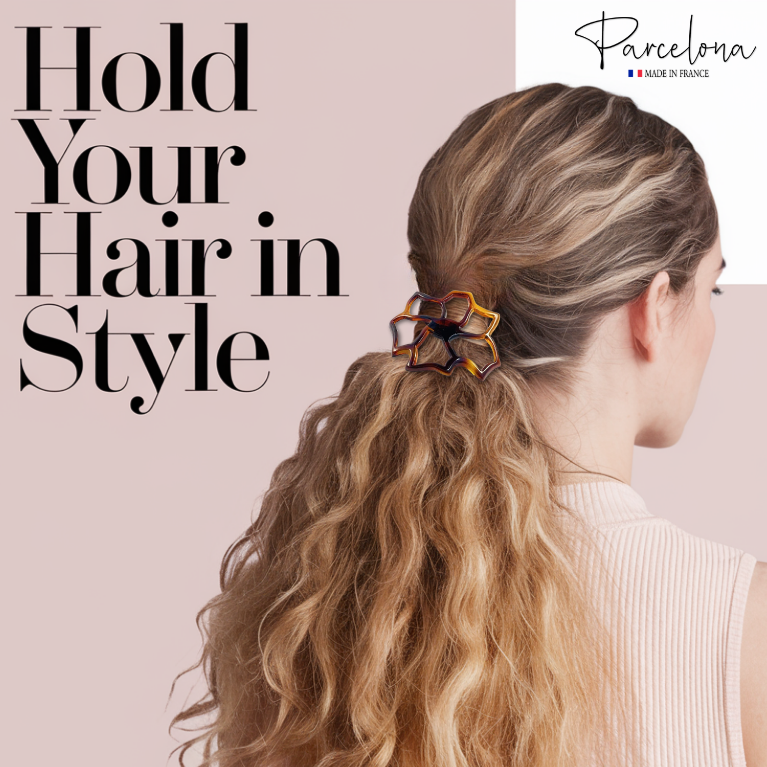 Parcelona French Floral Cut Out Tortoise Shell Brown Small 2 ½” Celluloid Flexible Set of 2 Thin Elastic Hair Tie for Girls and Women