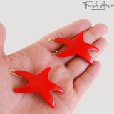 French Amie Red Star Fish Hair Clips Cellulose Acetate Beach Barrette Slide Set of 2