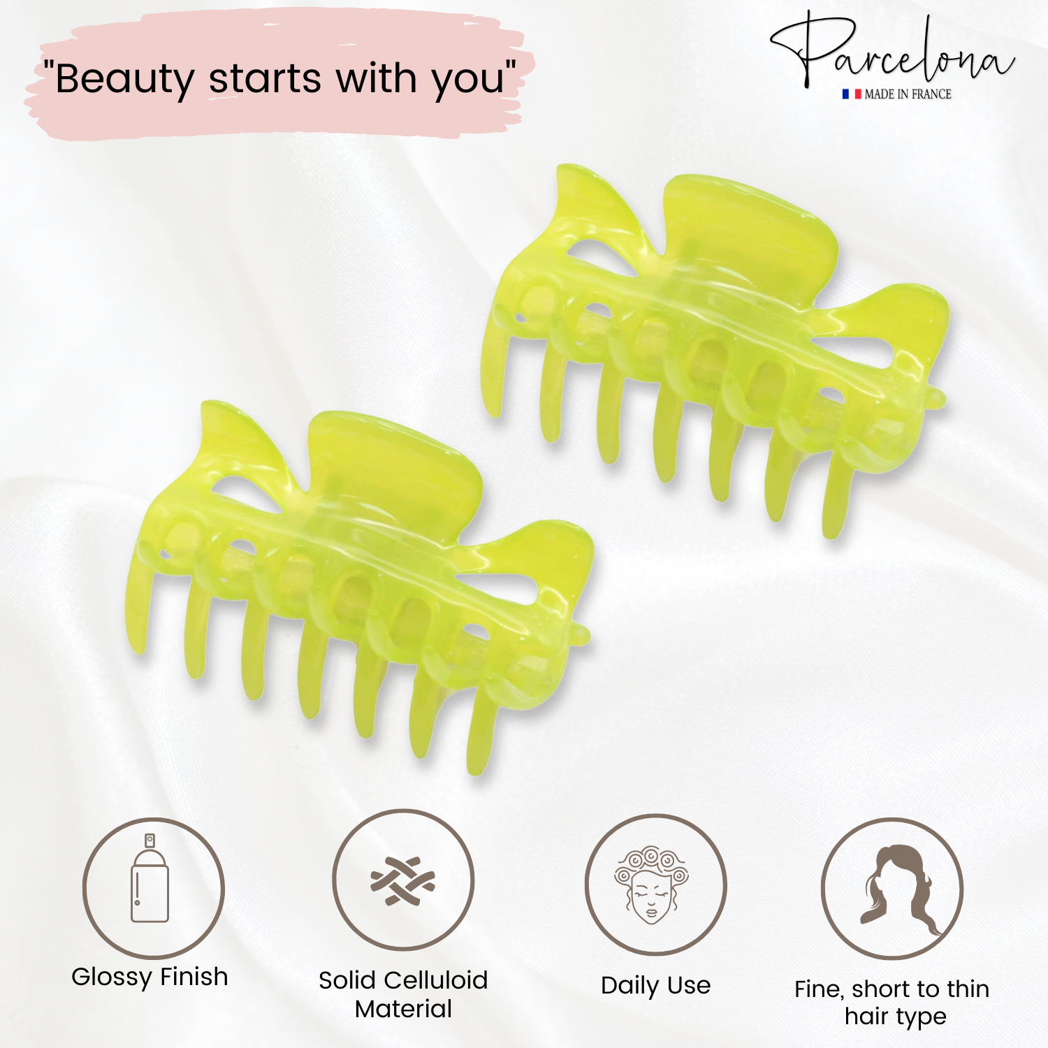 Parcelona French Classic Small 2.5" Celluloid Set of 2 Jaw Hair Claws for Women