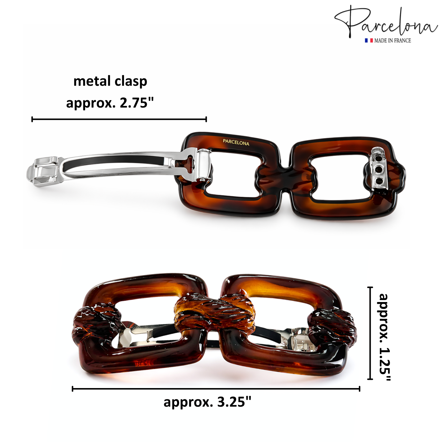 Parcelona French Eyeglass 3.25" Tortoise Shell No Slip Hair Clip Barrette Women