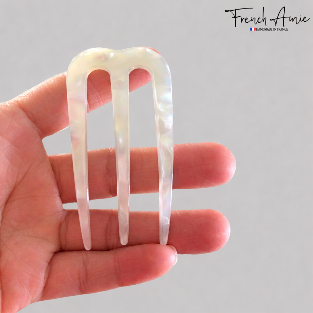 French Amie Tri Prongs 3" Medium Handmade Cellulose Bun Holder Women Hair Pin