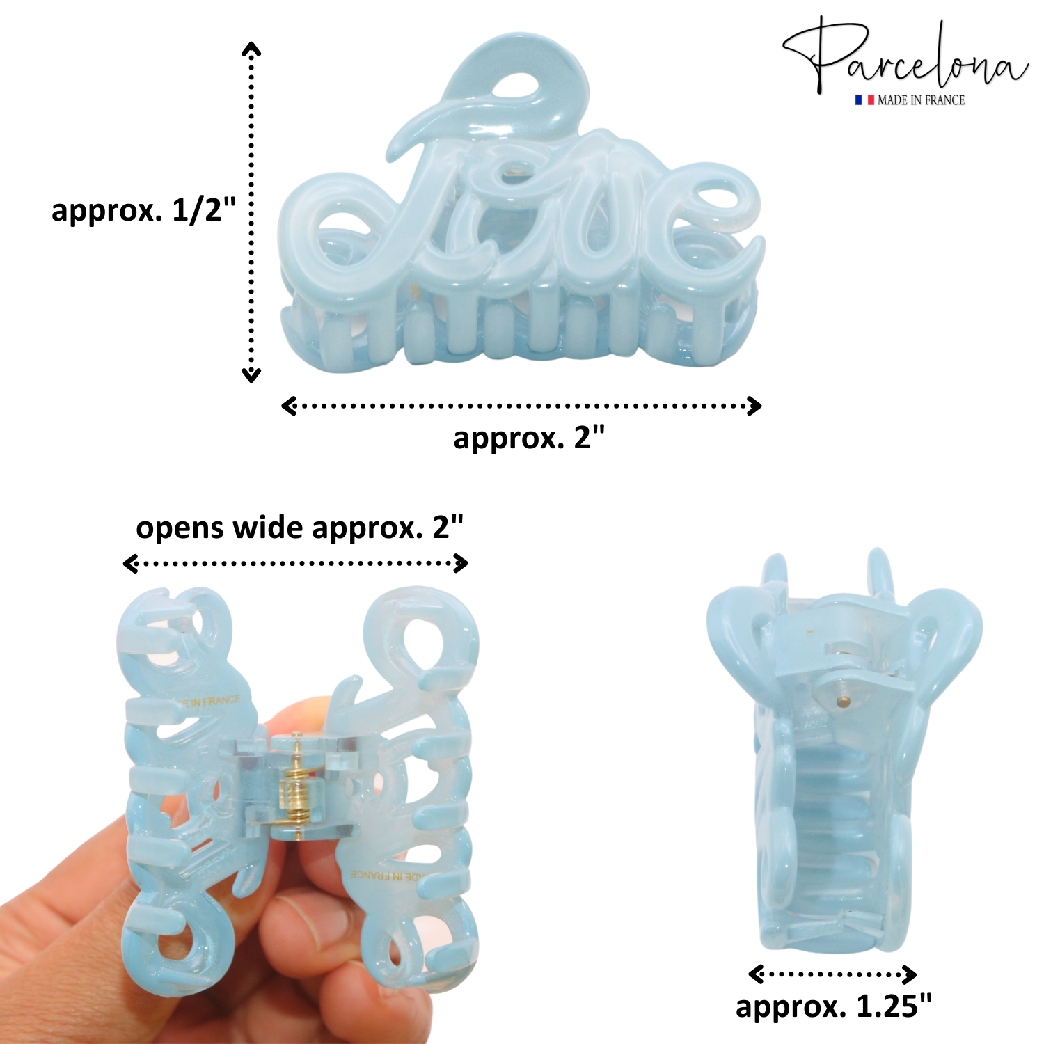 Parcelona French Love Small 2" Cellulose Acetate Hair Claws for Women and Girls