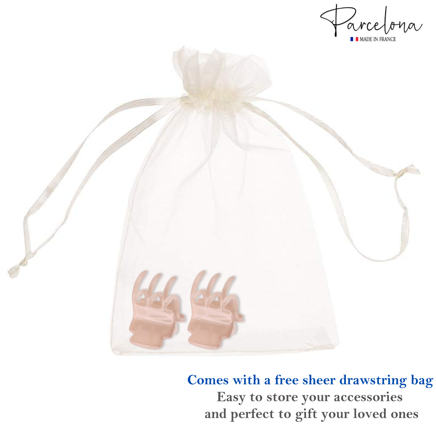Parcelona French Glossy Square Very Small Cellulose Hair Claws for Women 2Pcs