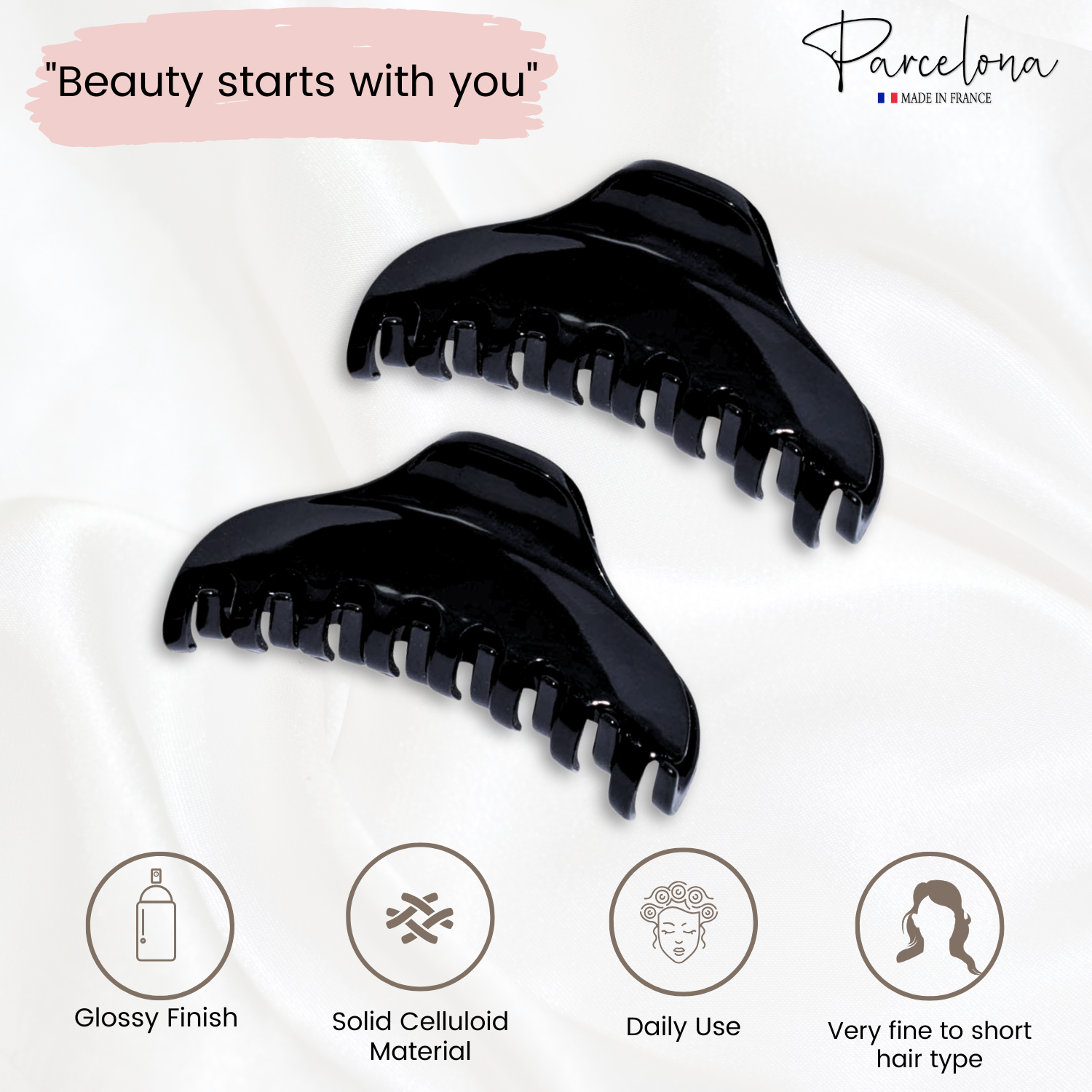 Parcelona France Skinny Boss Hair Claw 2 1/4" Small Jaw Hair Clips for Women