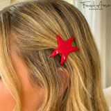 French Amie Star Small Celluloid Handmade Hair Slide Barrette With Snap Clips