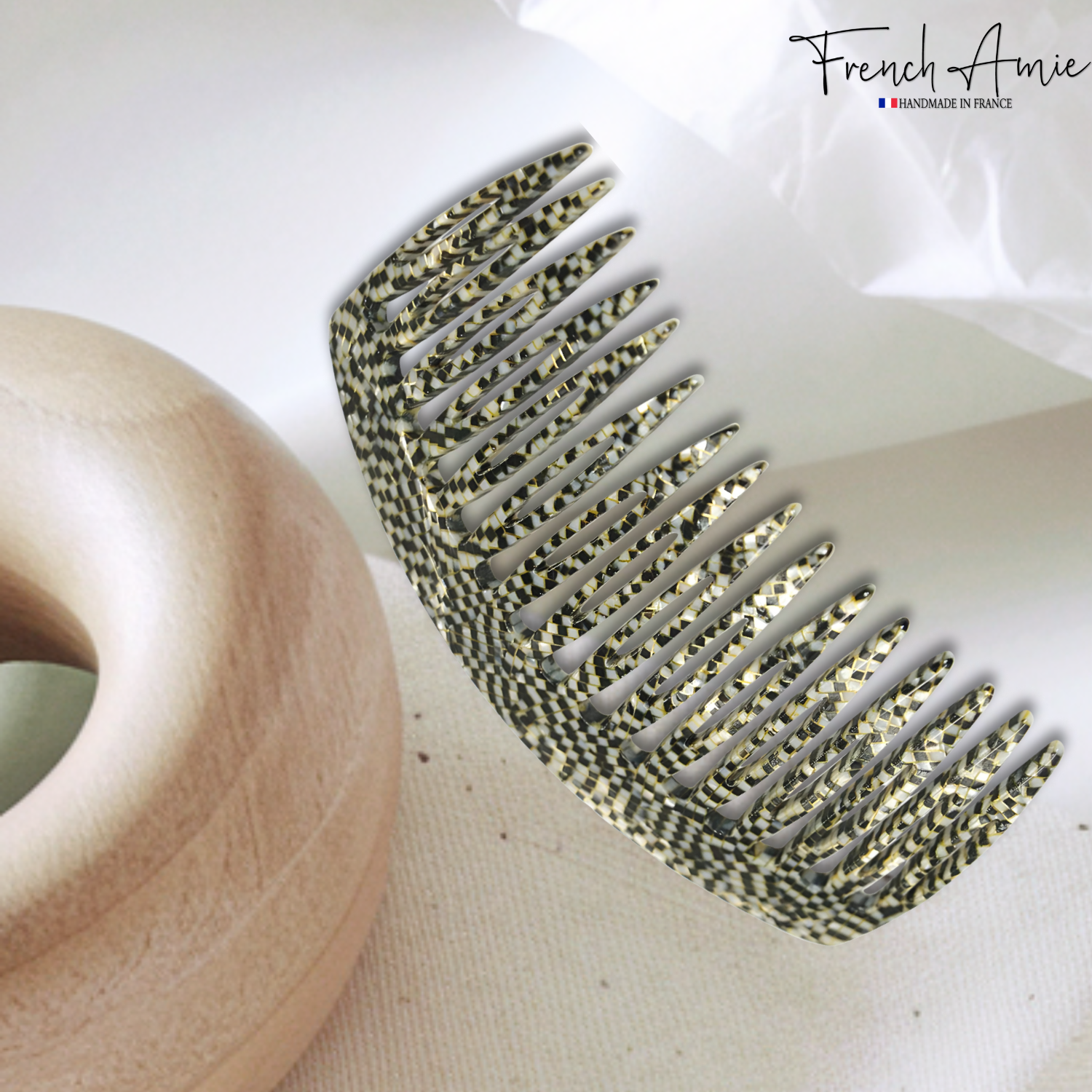 French Amie Opera Handmade Medium 16 Teeth Cellulose Acetate Side Hair Comb