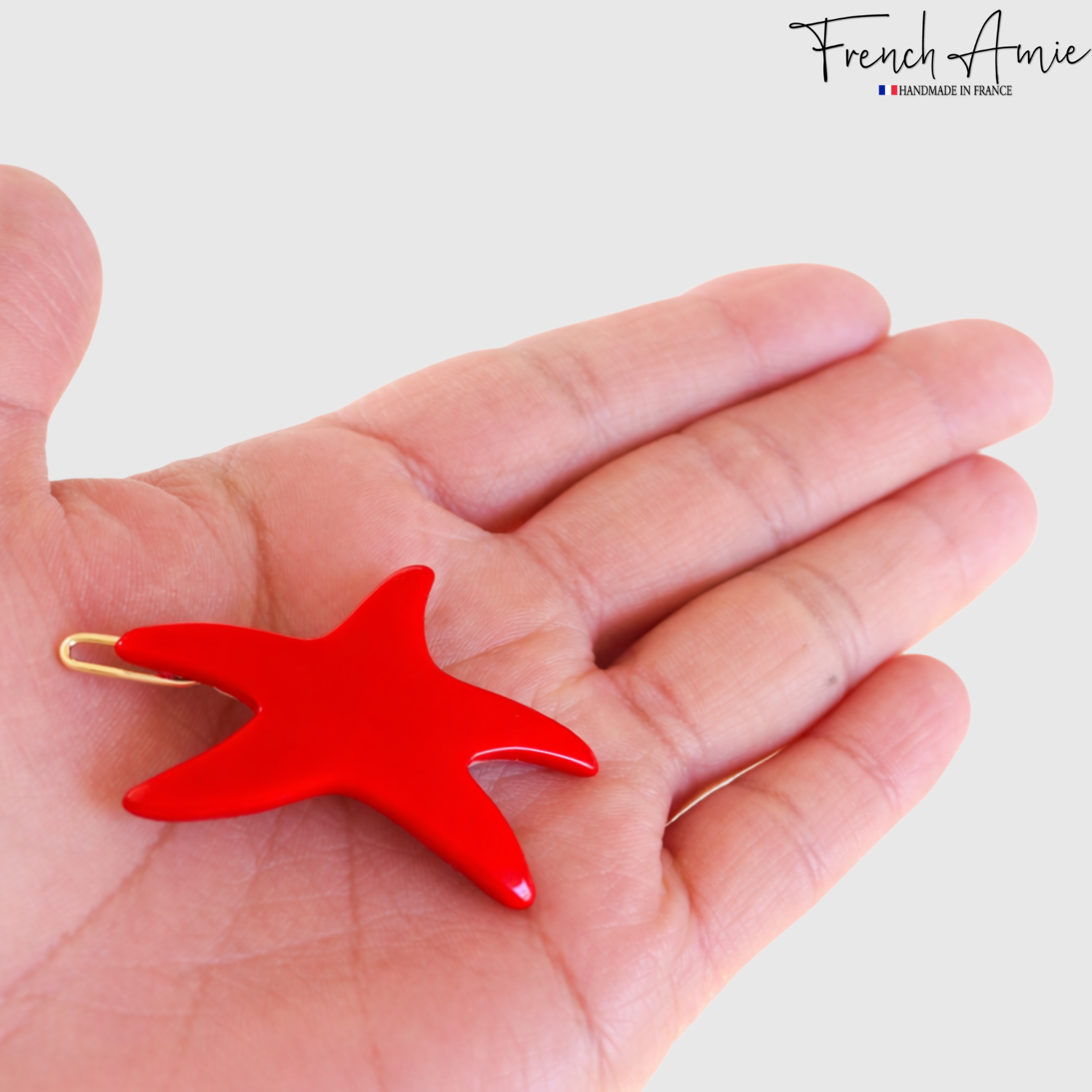 French Amie Star Small Cellulose Handmade Hair Slide Barrette With Snap Clips