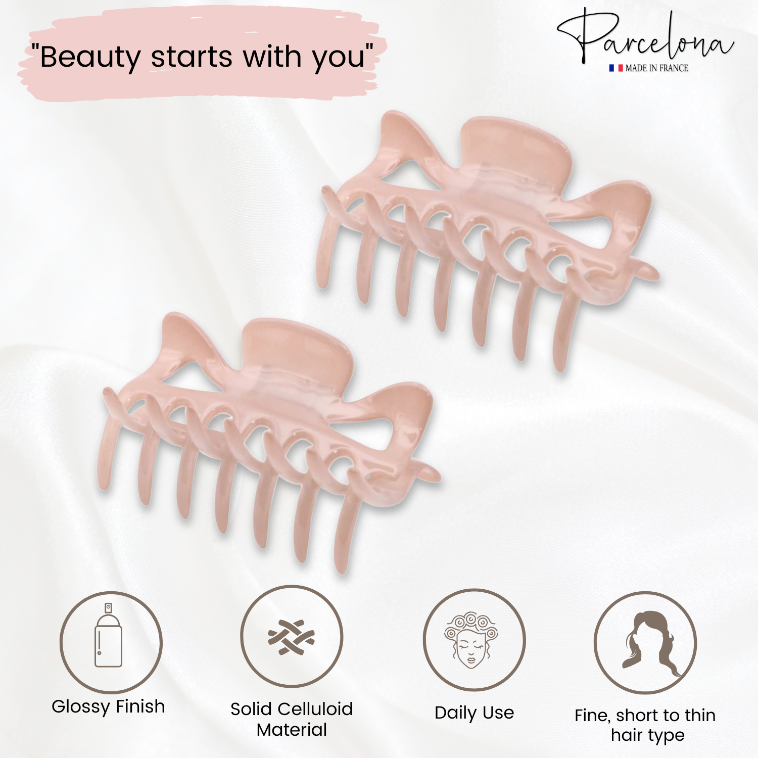 Parcelona French Classic Small 2.5" Celluloid Set of 2 Jaw Hair Claws for Women