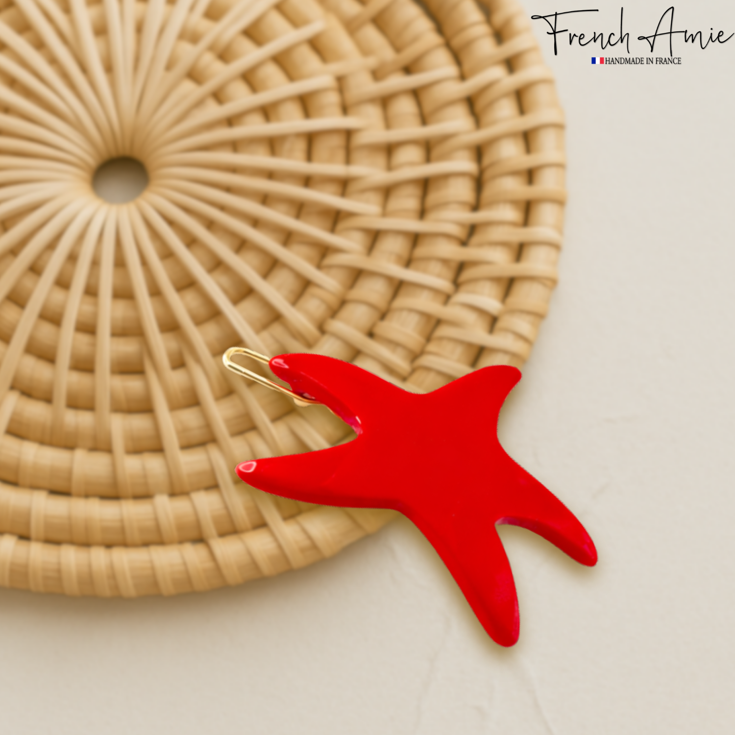 French Amie Star Small Cellulose Handmade Hair Slide Barrette With Snap Clips