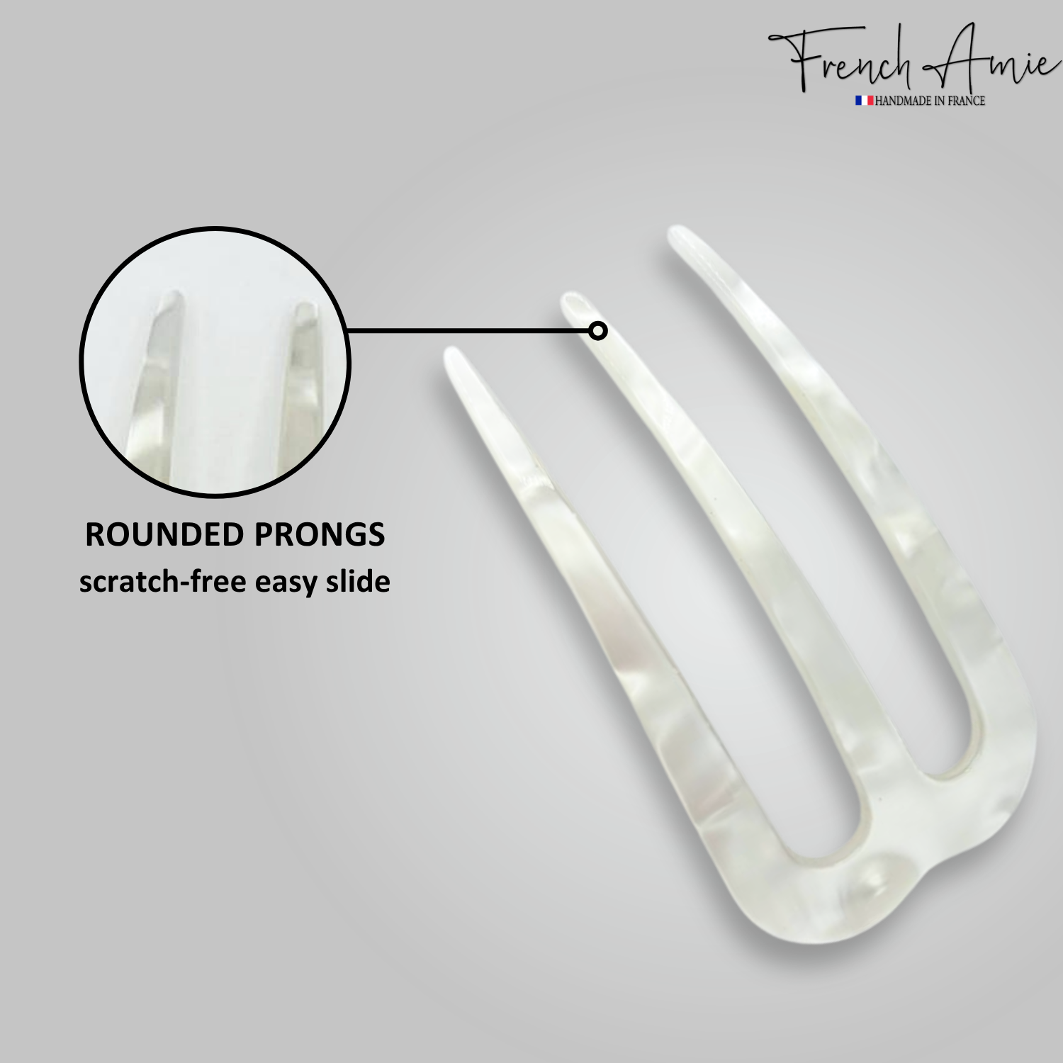 French Amie Tri Prongs 3" Medium Handmade Cellulose Bun Holder Women Hair Pin