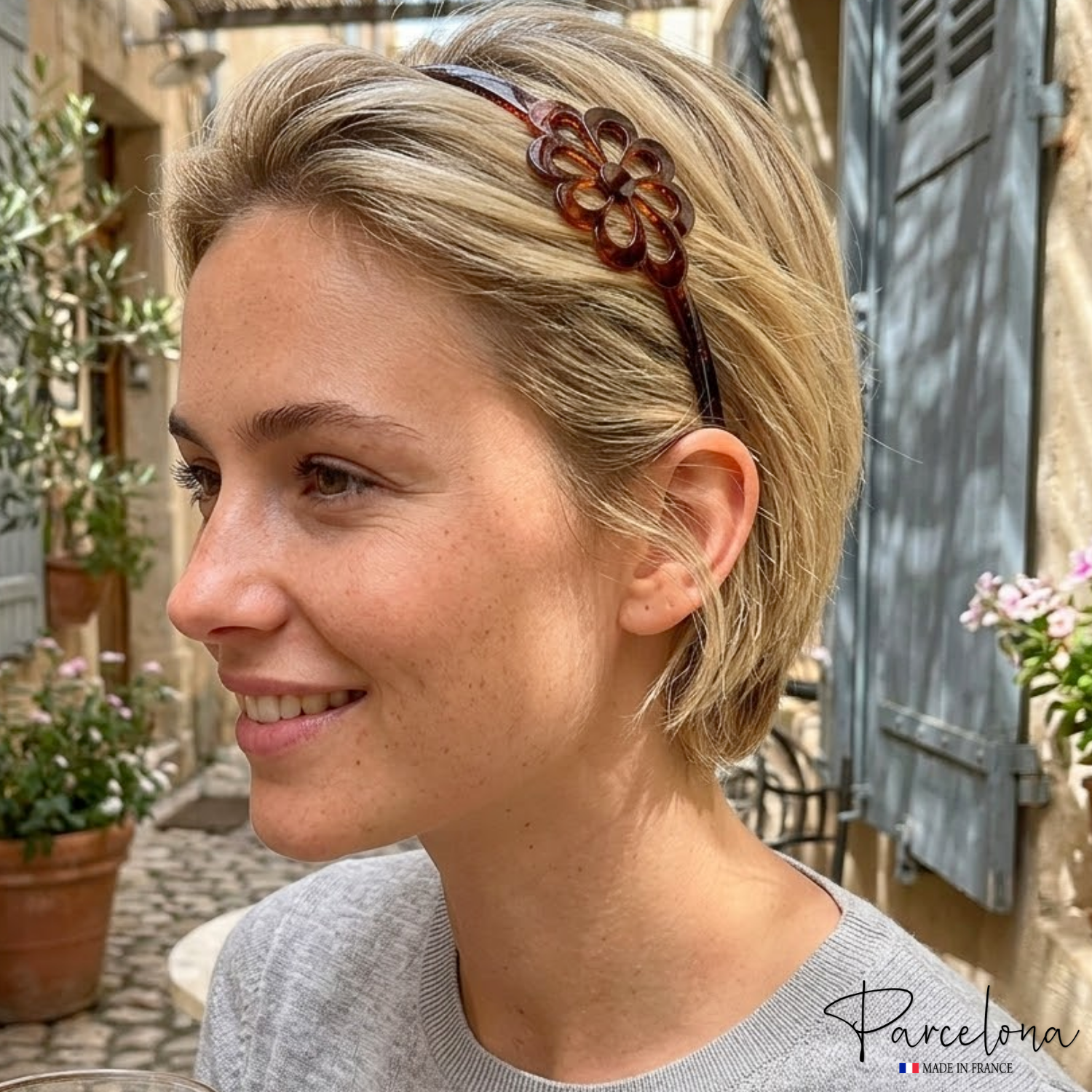 Parcelona French Wide Flower Tortoise Shell Brown Cellulose Acetate Headband