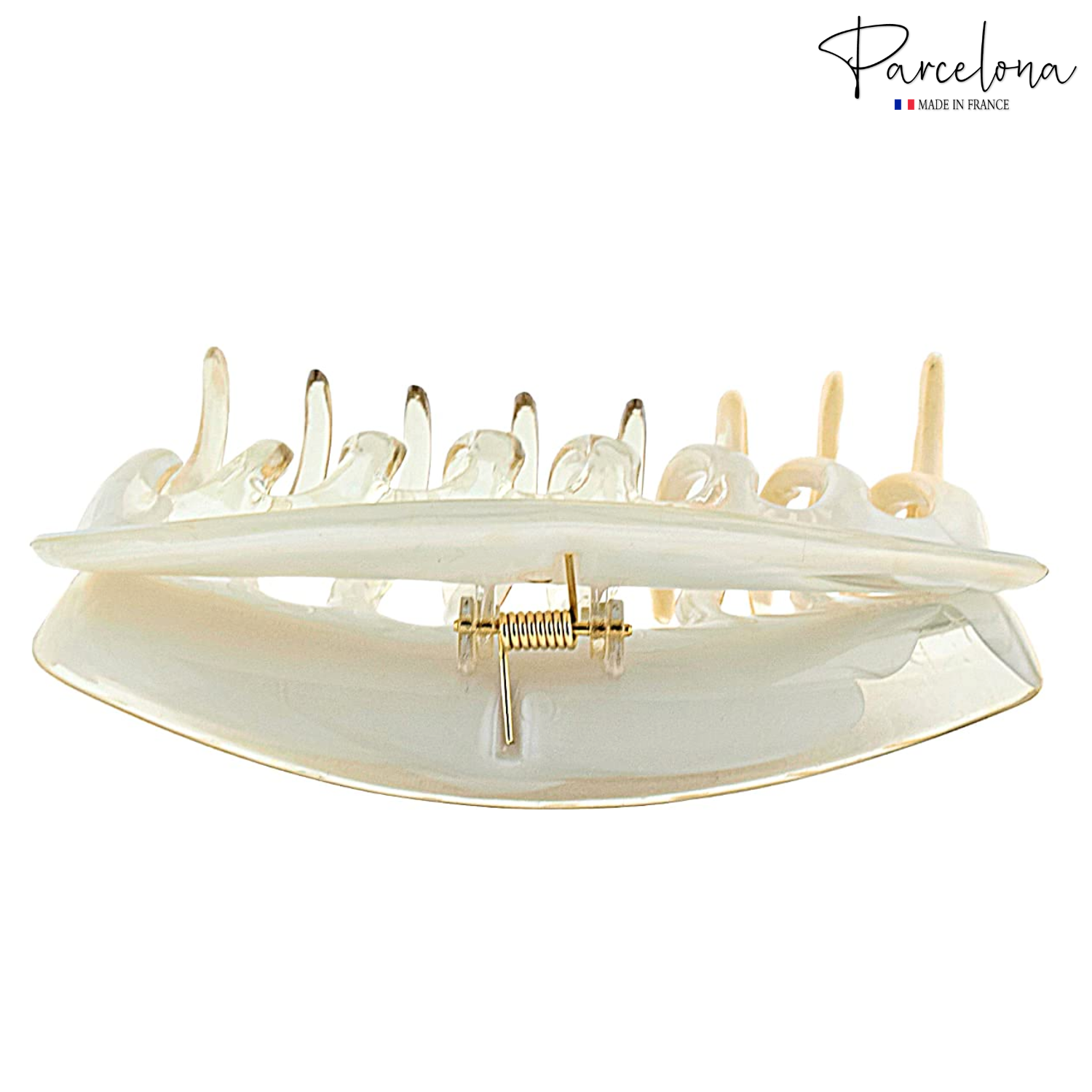Parcelona French Arch Clear Beige Large 3 3/4" Cellulose Hair Claw for Women
