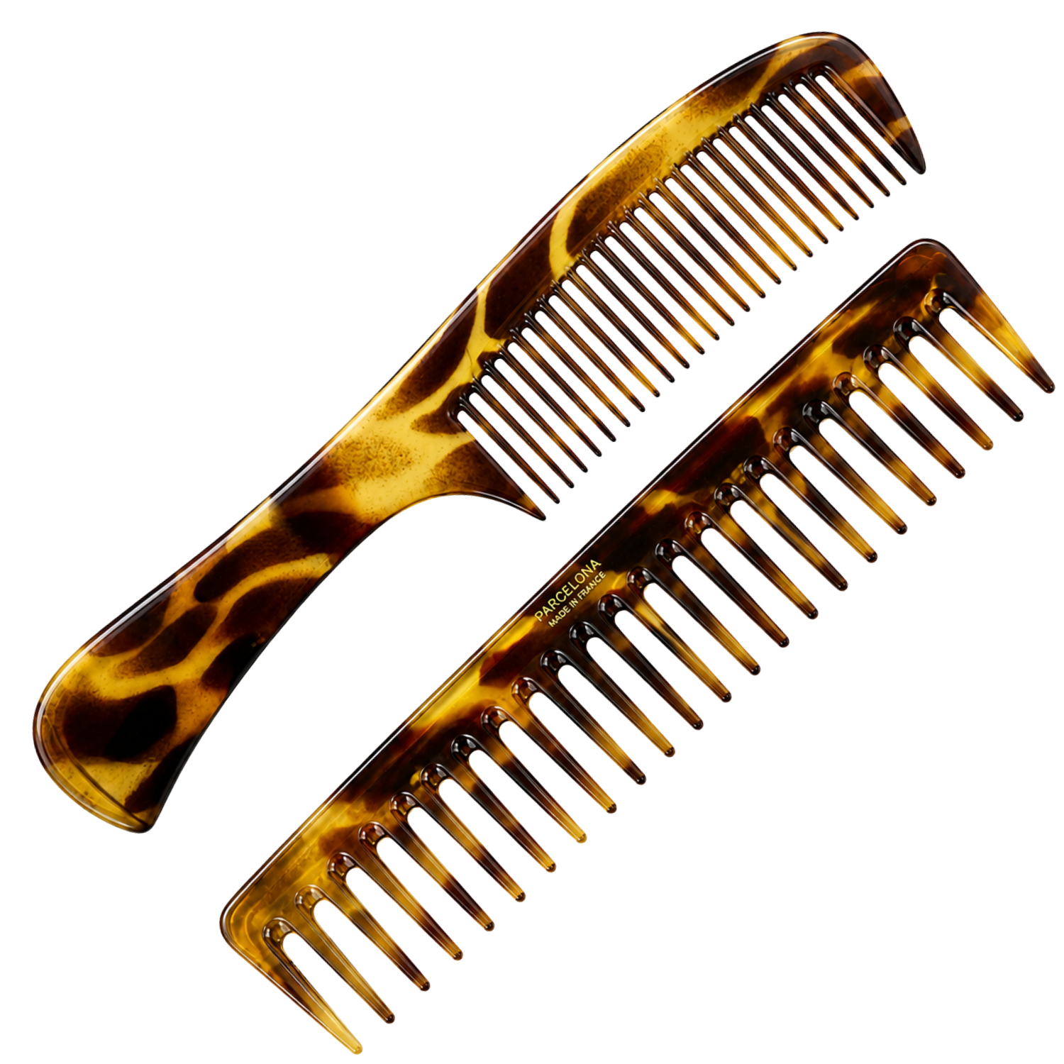Parcelona 2pc Wide Tooth Comb Set French Cellulose Acetate Hair Detangler Combs