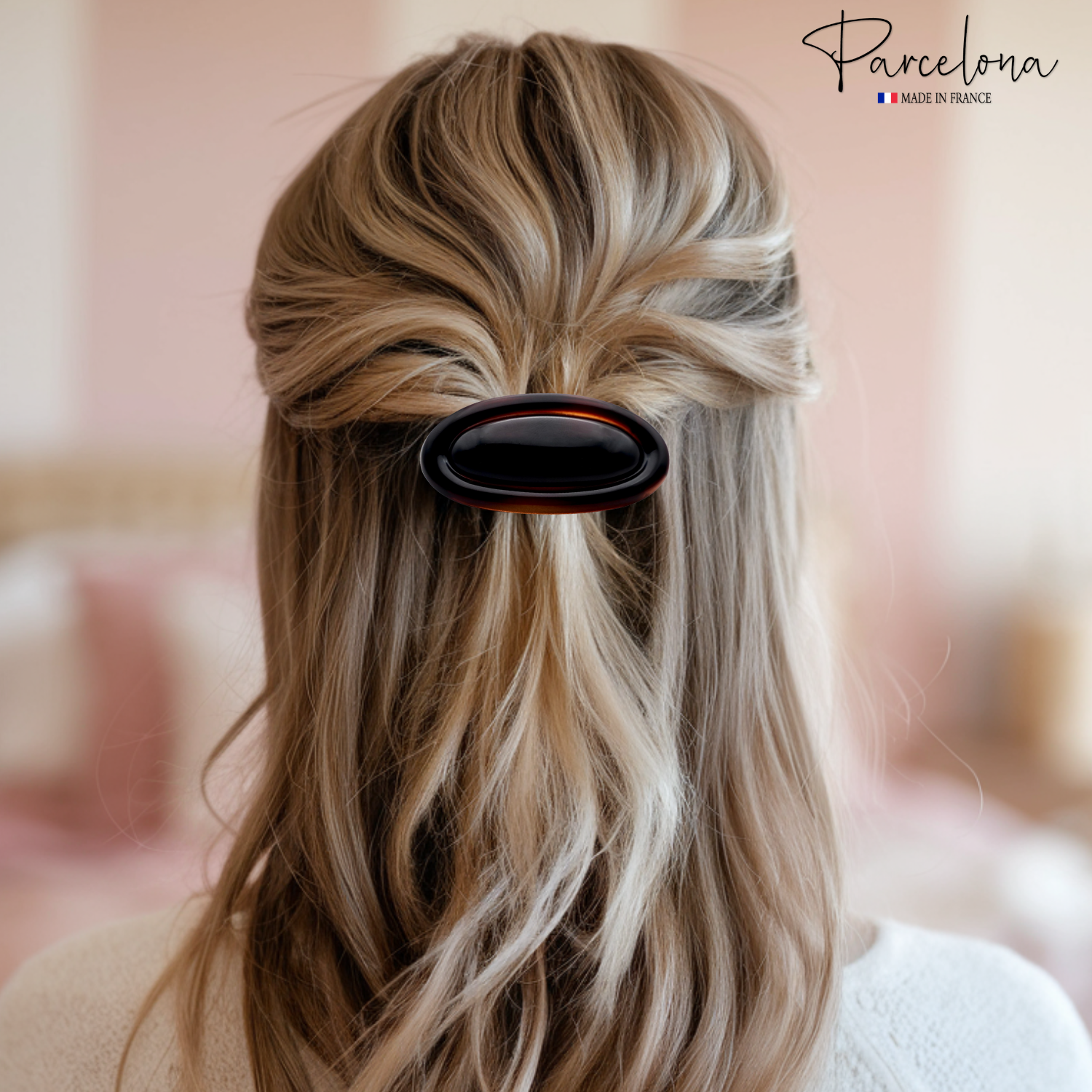 Parcelona Oval Hair Barrette - Small Tortoiseshell No Slip Grip Clips for Women