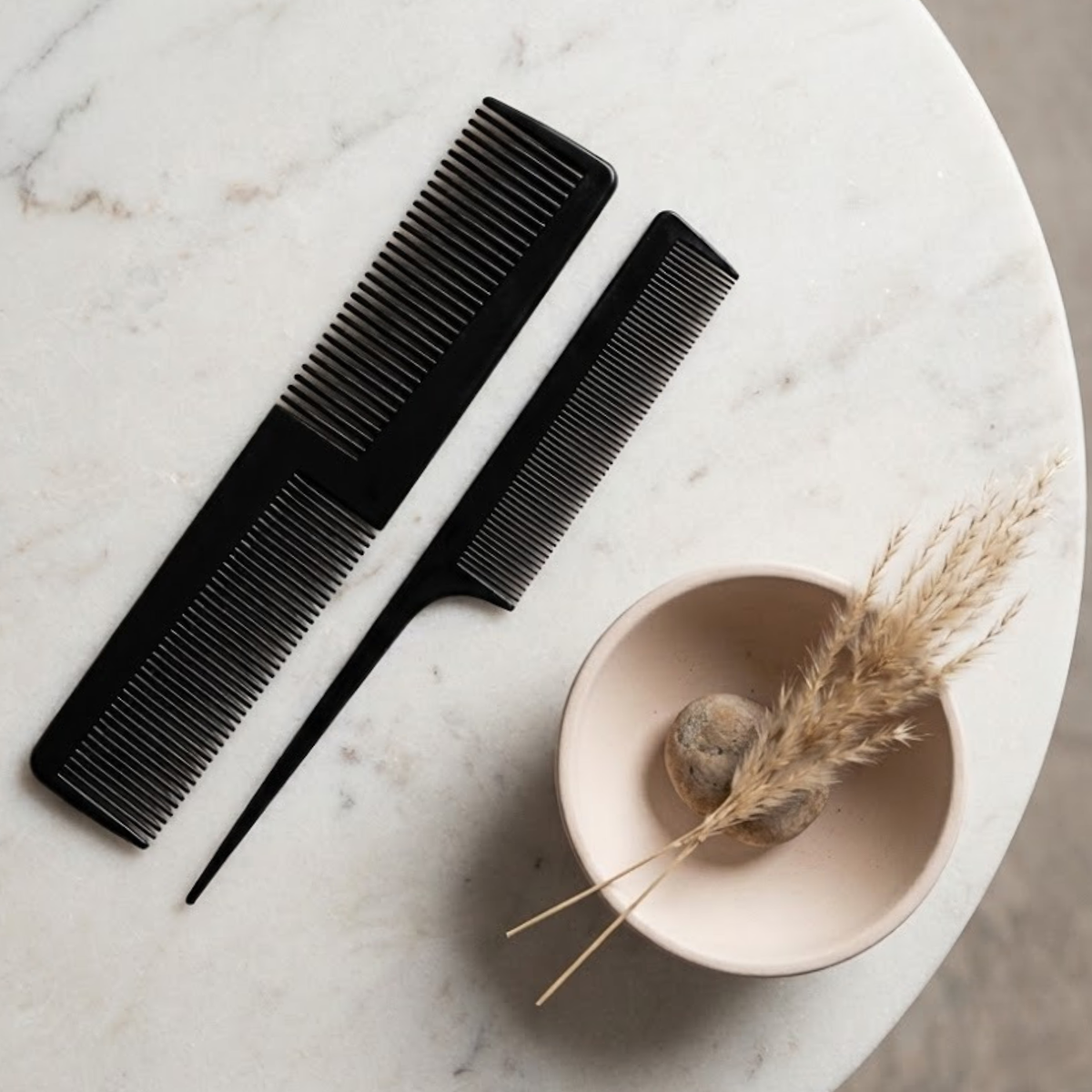 Parcelona French 7.5 Inch Dual Tooth and 8 Inch Rat Tail Comb Set of 2