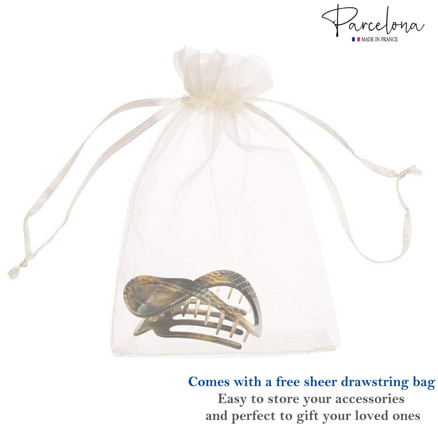 Parcelona French Infinity Loop Medium 3” Cellulose Hair Claw for Women and Girls