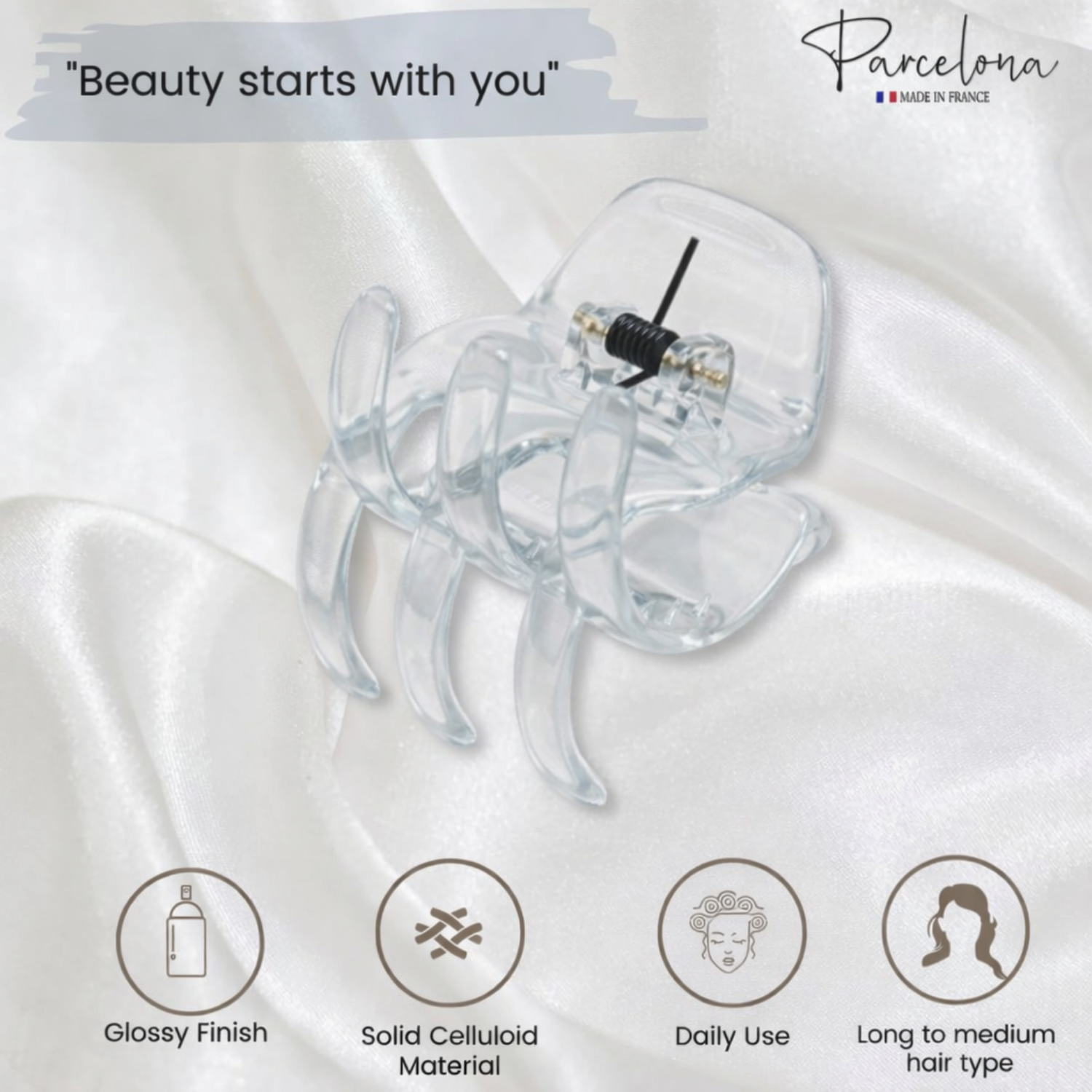 Parcelona French Classic Large Pony Cellulose Jaw Hair Claw for Women and Girls