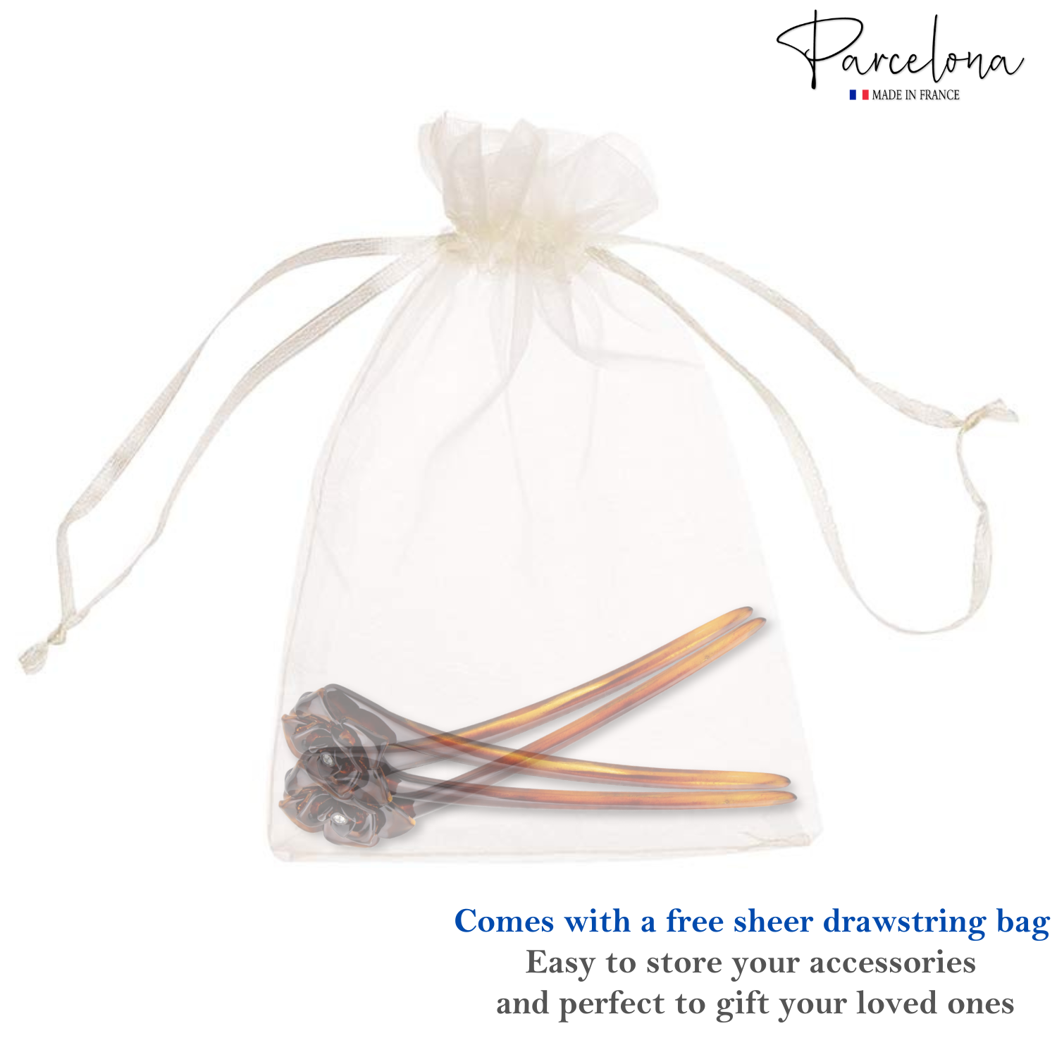 Parcelona French Large 5" U-Shaped Crystal Brown Cellulose Twist Stick Pin