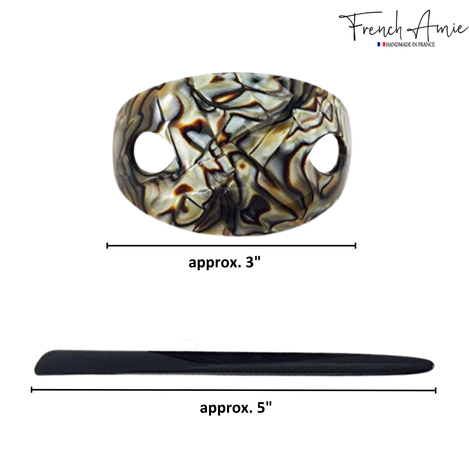 French Amie Oval Arch Handmade Celluloid Hair Bun Cover with Stick for Women