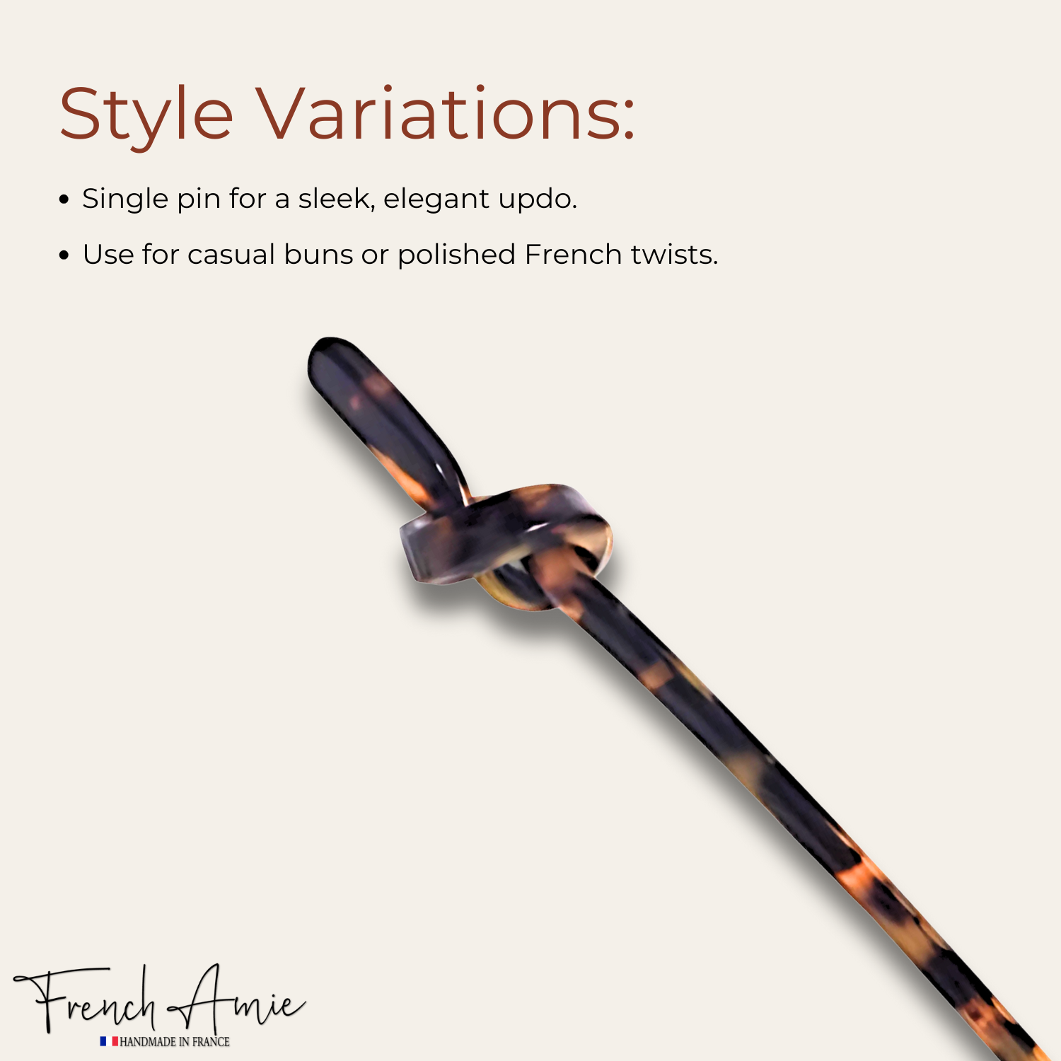 French Amie Knot Handmade  7" Tokyo Cellulose Acetate Chignon Bun Hair Pin Stick