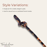 French Amie Knot Handmade  7" Tokyo Cellulose Acetate Chignon Bun Hair Pin Stick