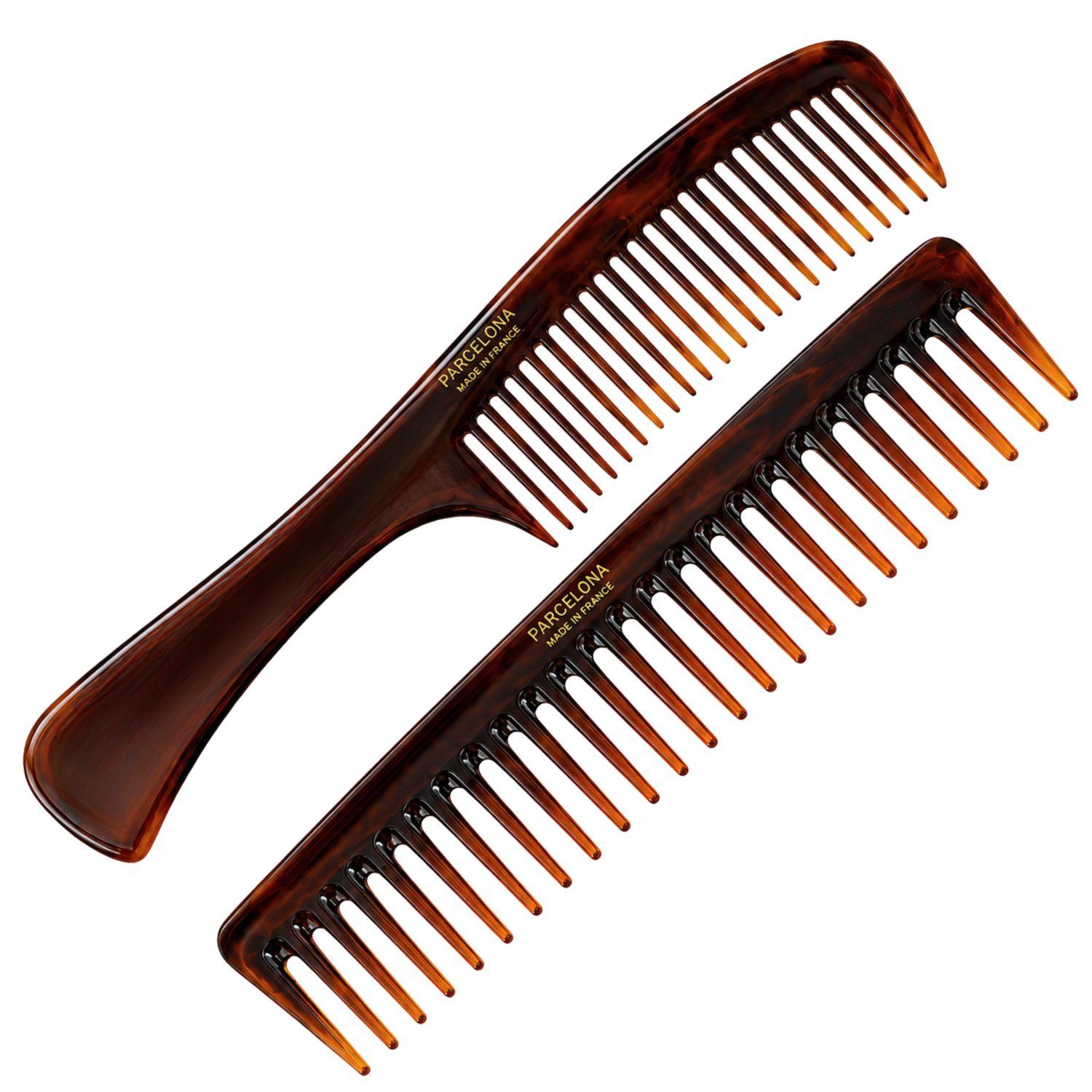 Parcelona 2pc Wide Tooth Comb Set French Cellulose Acetate Hair Detangler Combs