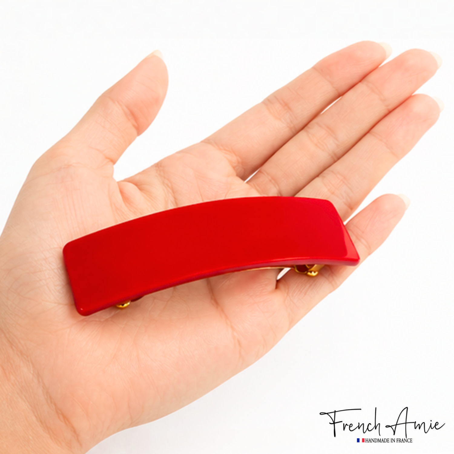 French Amie Fine Wide Rectangular 3" Cellulose Acetate Handmade Hair Clip Barrette