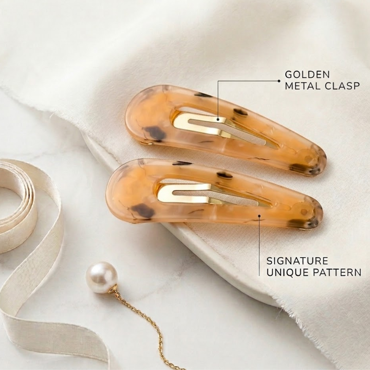 Moeni Teardrop Marble Acetate 2.75 Inch Snap Hair Clips for Women Set of 2