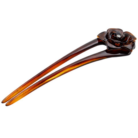 Parcelona French Large 5" U-Shaped Crystal Brown Celluloid Twist Stick Pin