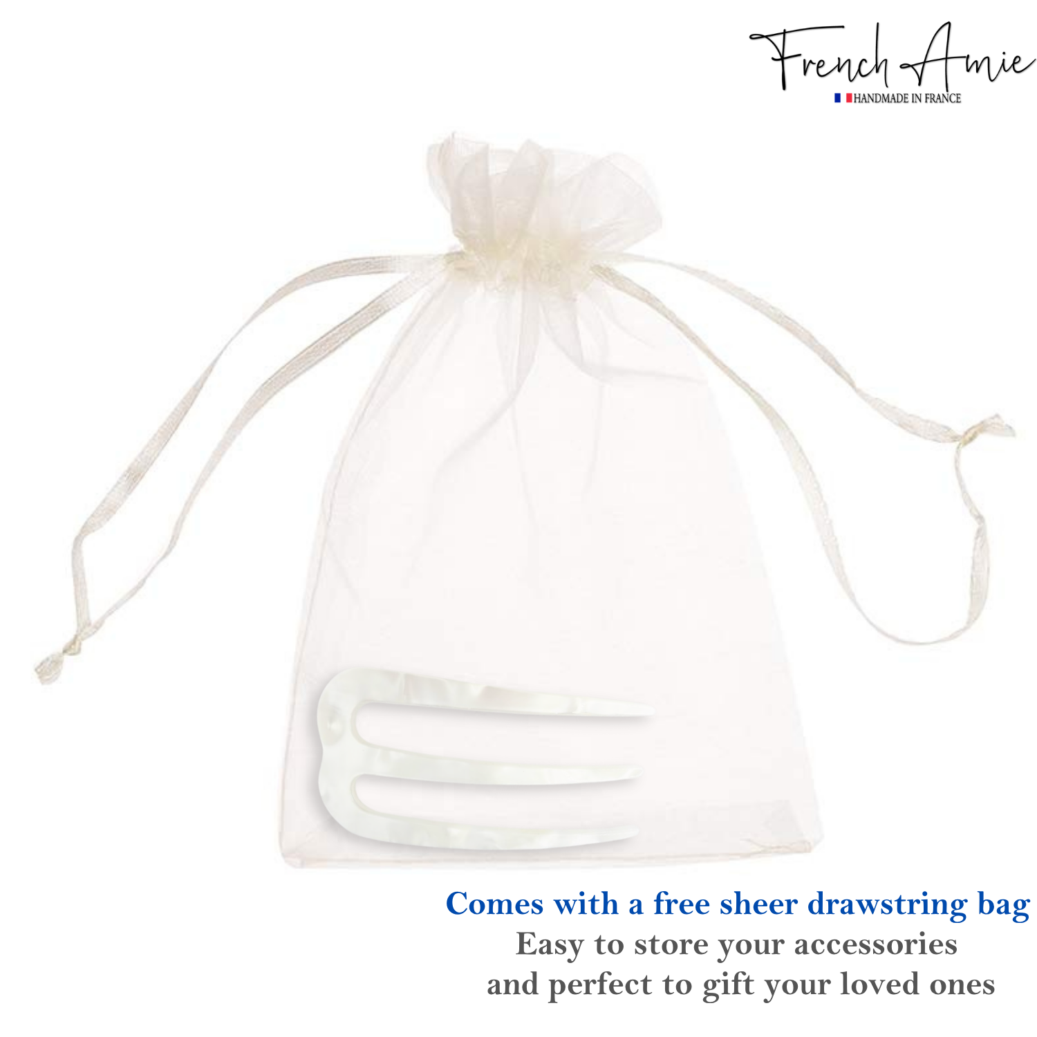 French Amie Tri Prongs 3" Medium Handmade Cellulose Bun Holder Women Hair Pin