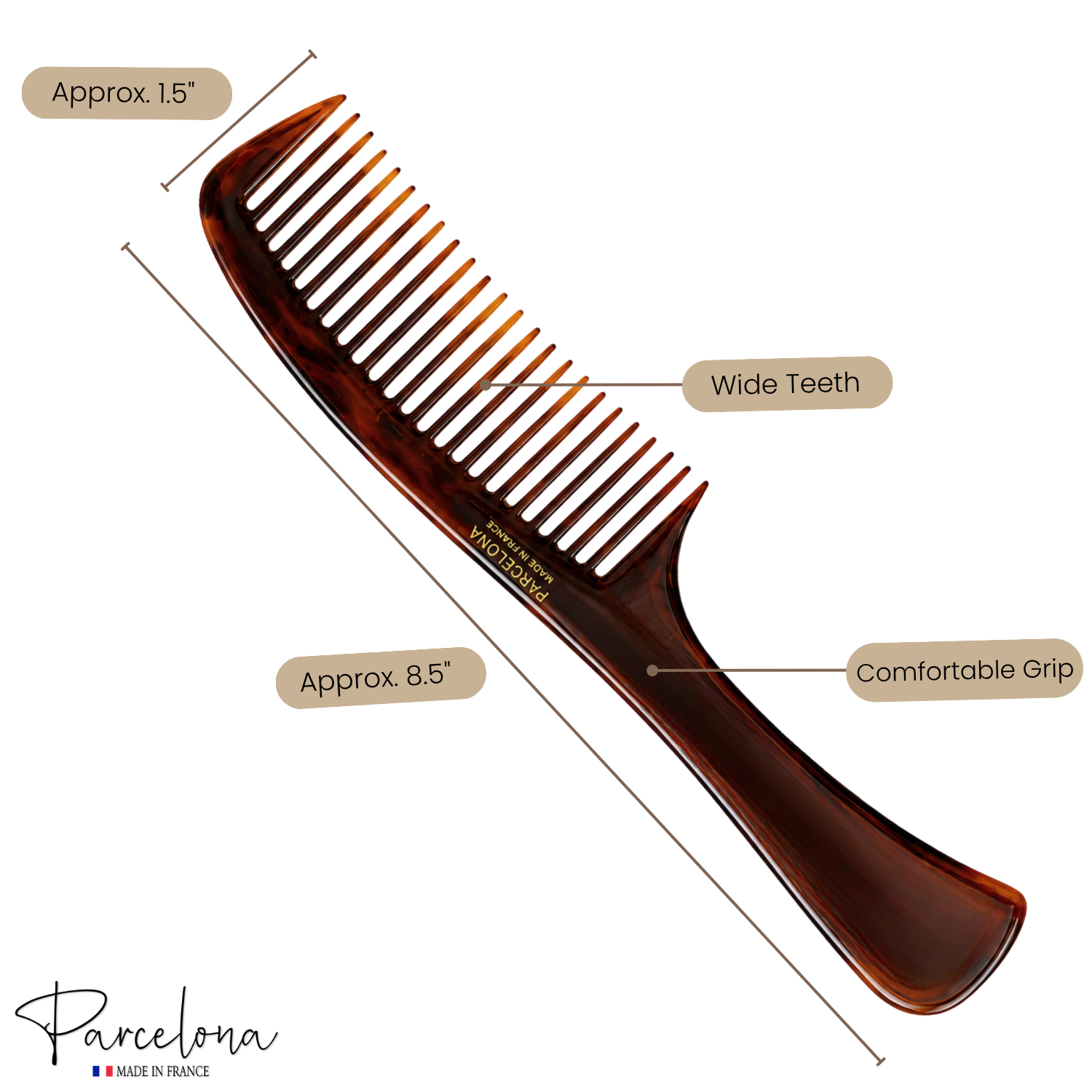 Parcelona 2pc Wide Tooth Comb Set French Cellulose Acetate Hair Detangler Combs