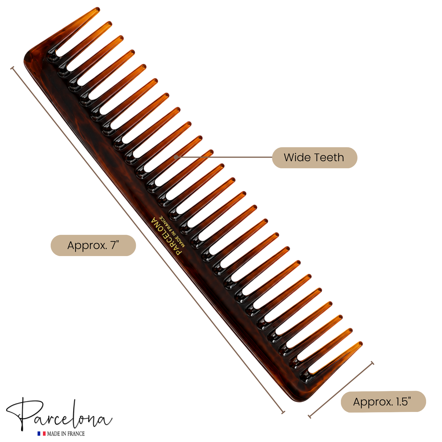 Parcelona 2pc Wide Tooth Comb Set French Cellulose Acetate Hair Detangler Combs