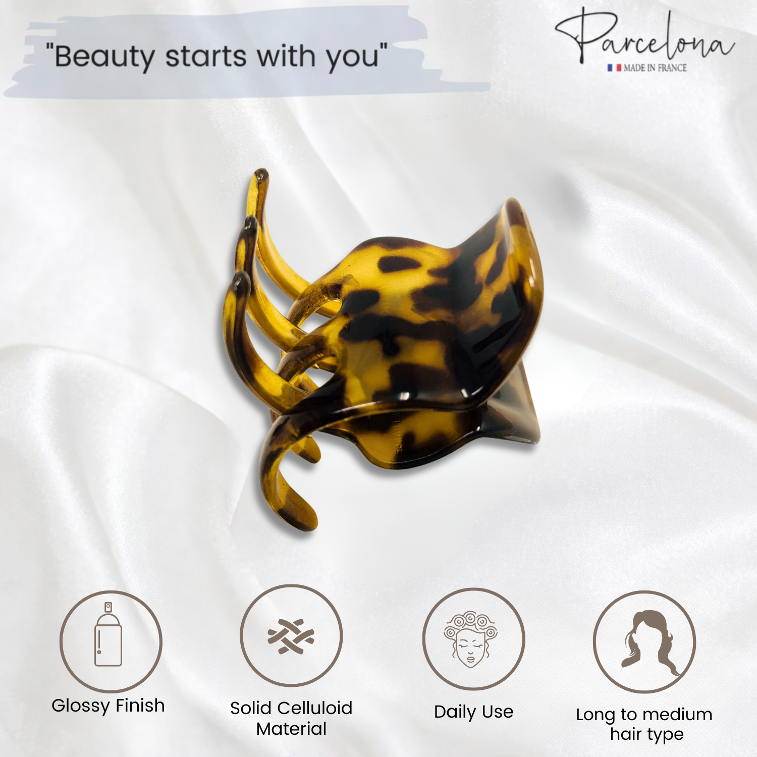 Parcelona French Classic Large Pony Cellulose Jaw Hair Claw for Women and Girls
