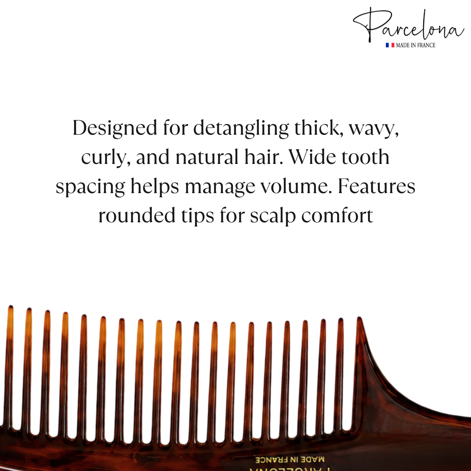 Parcelona 2pc Wide Tooth Comb Set French Cellulose Acetate Hair Detangler Combs