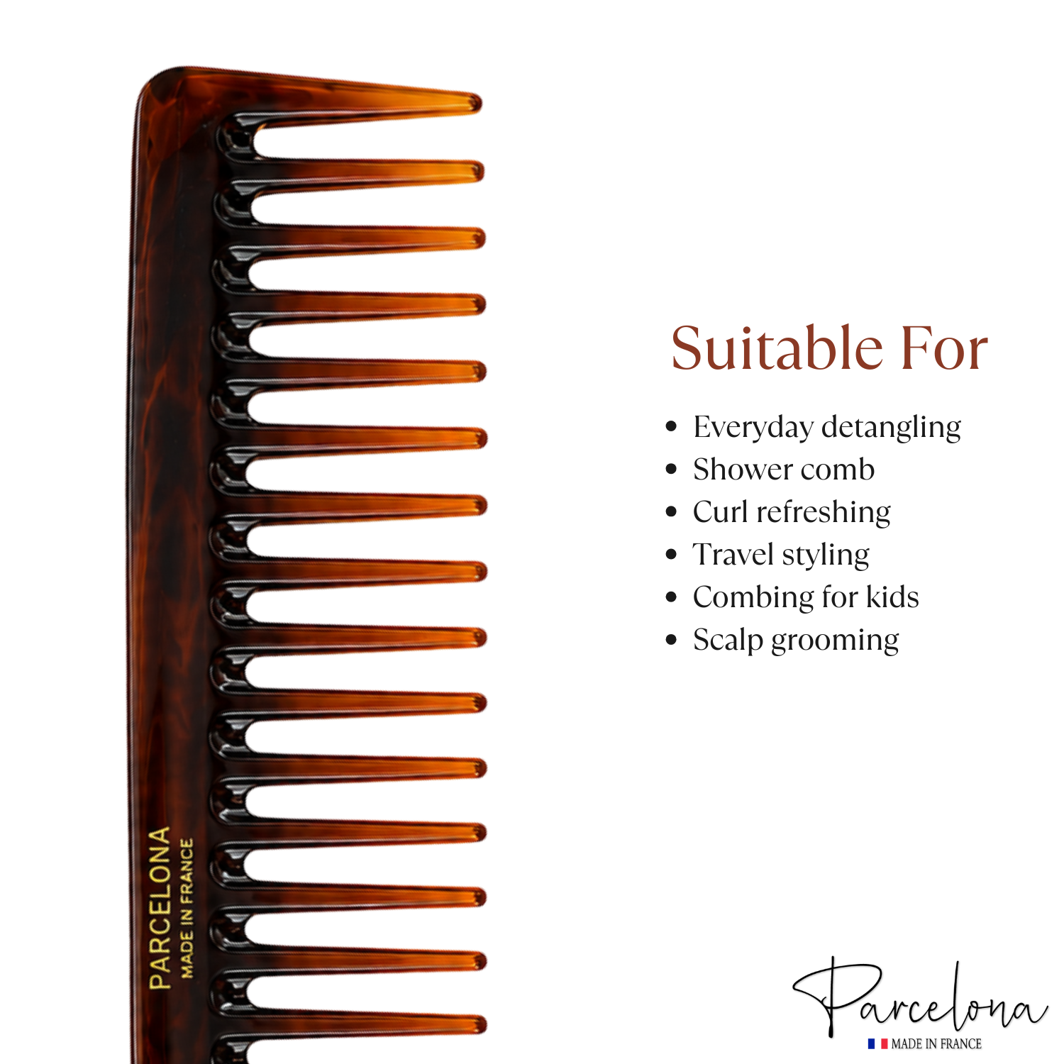 Parcelona 2pc Wide Tooth Comb Set French Cellulose Acetate Hair Detangler Combs