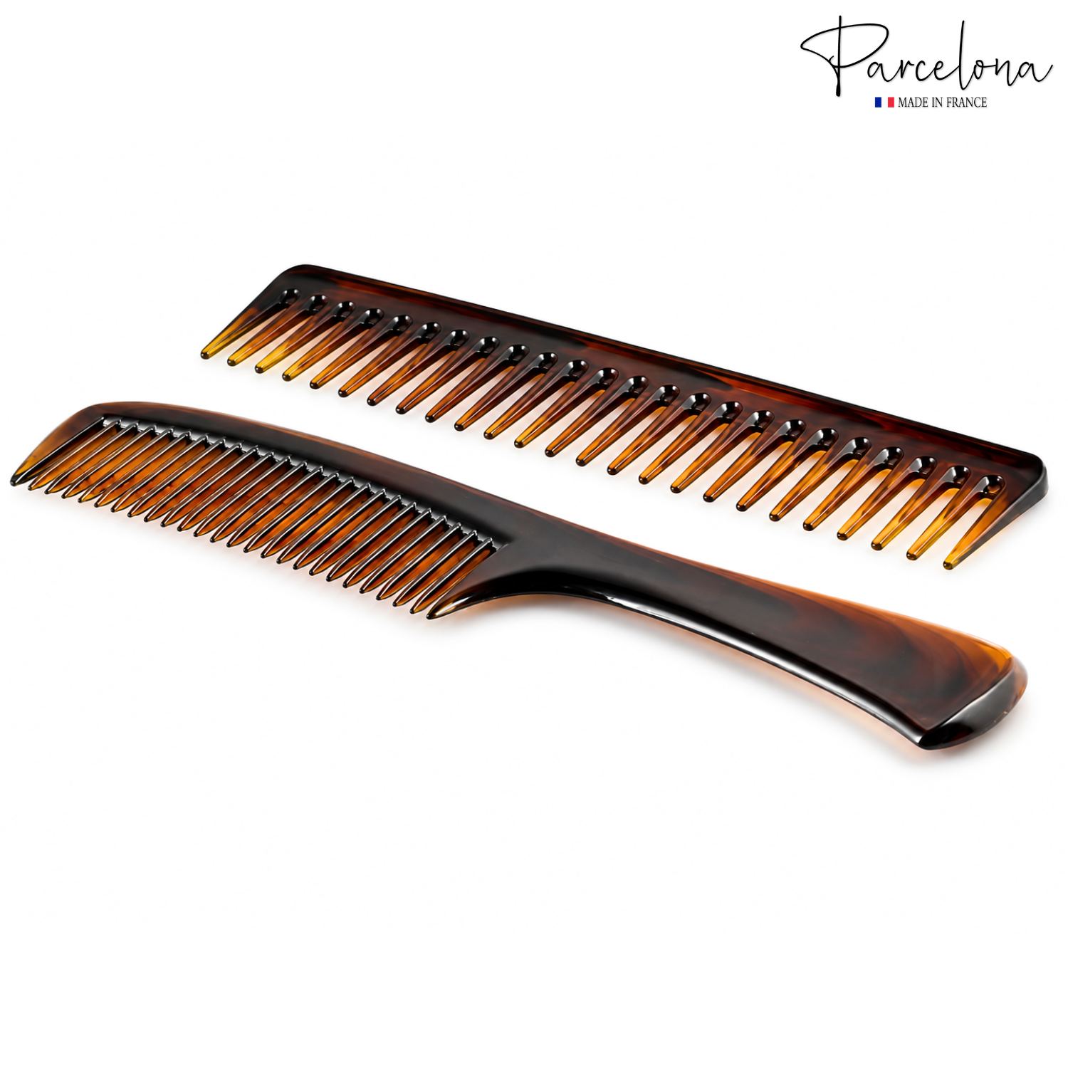 Parcelona 2pc Wide Tooth Comb Set French Cellulose Acetate Hair Detangler Combs