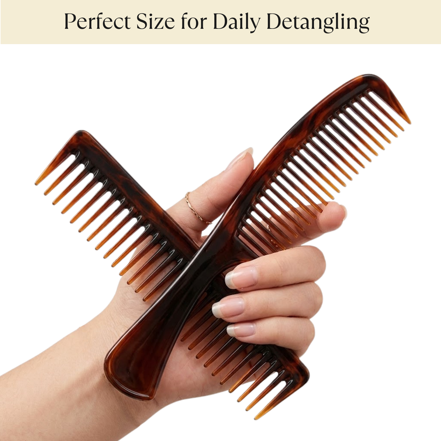 Parcelona 2pc Wide Tooth Comb Set French Cellulose Acetate Hair Detangler Combs