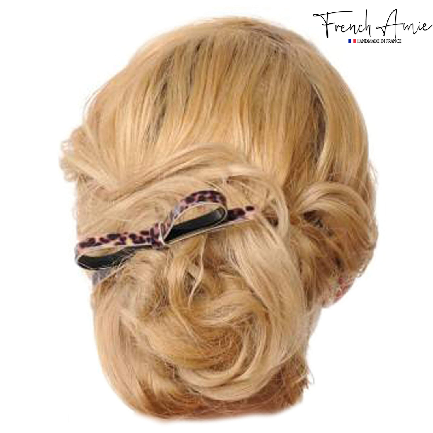 French Amie Sleek Bow Leopard Brown Large Handmade Cellulose Hair Clip Barrette