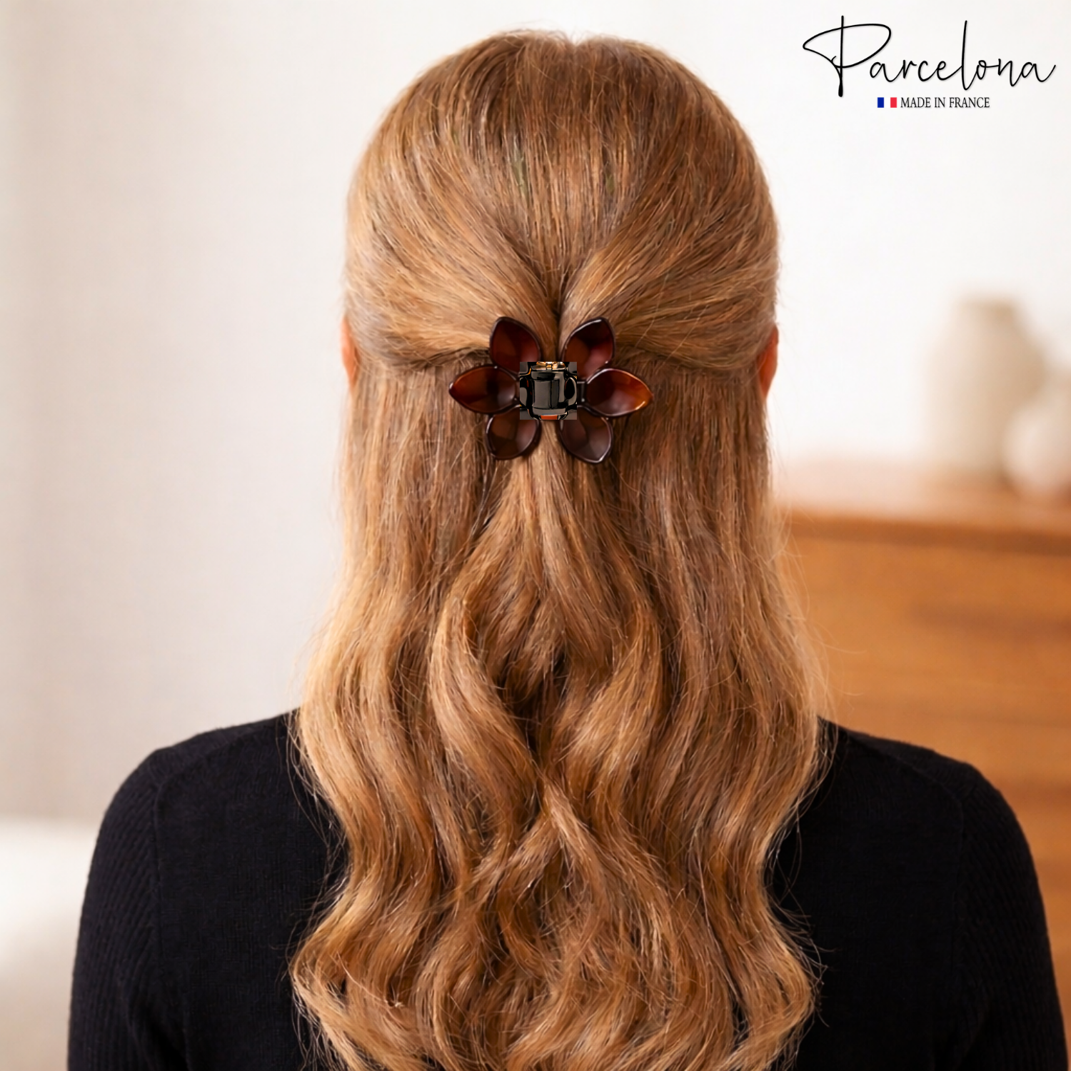 Parcelona French Clove Flower 4 Teeth Tortoise Shell Pony Holder Hair Claw