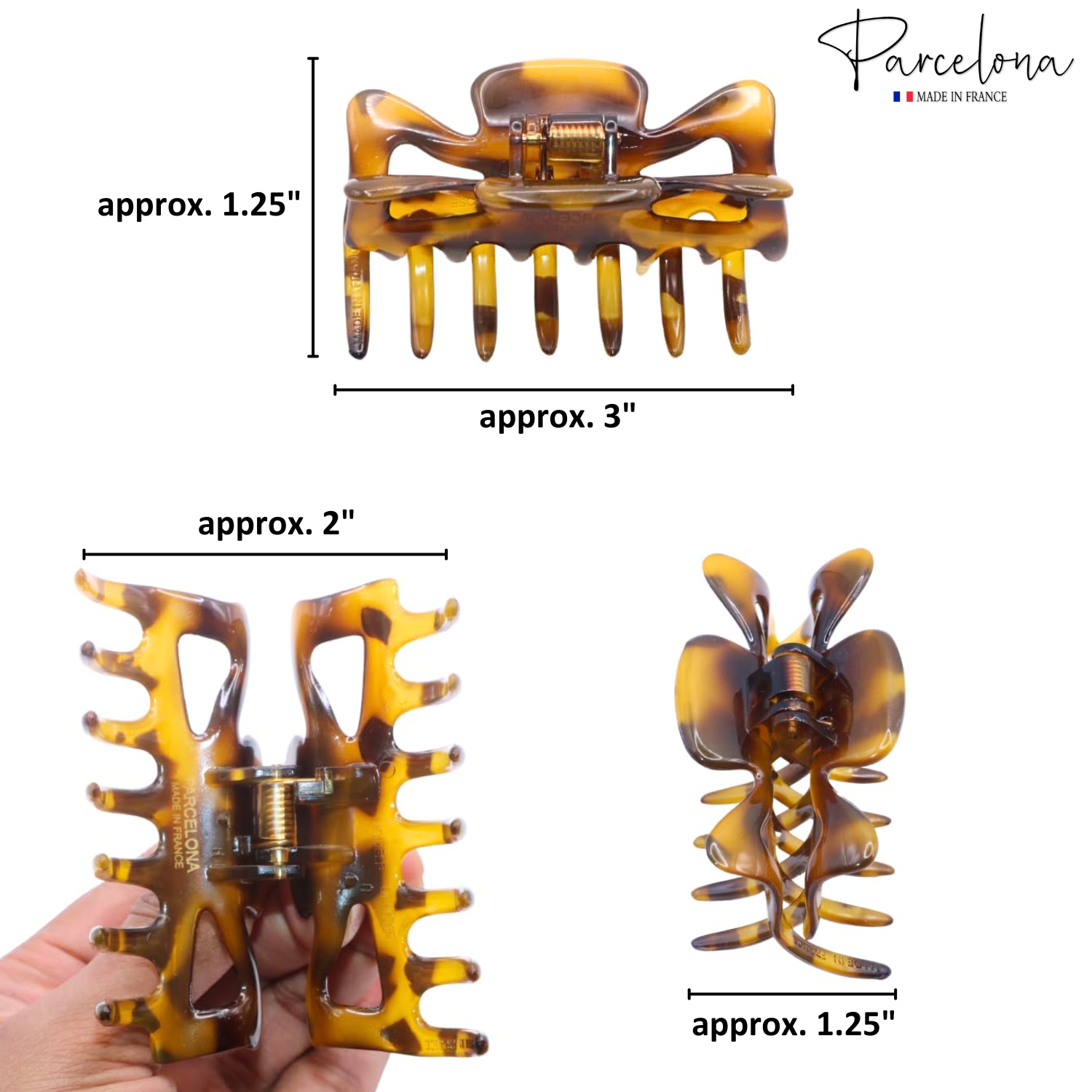 Parcelona French Classic 3" Medium Cellulose Covered Spring Hair Claw Clip