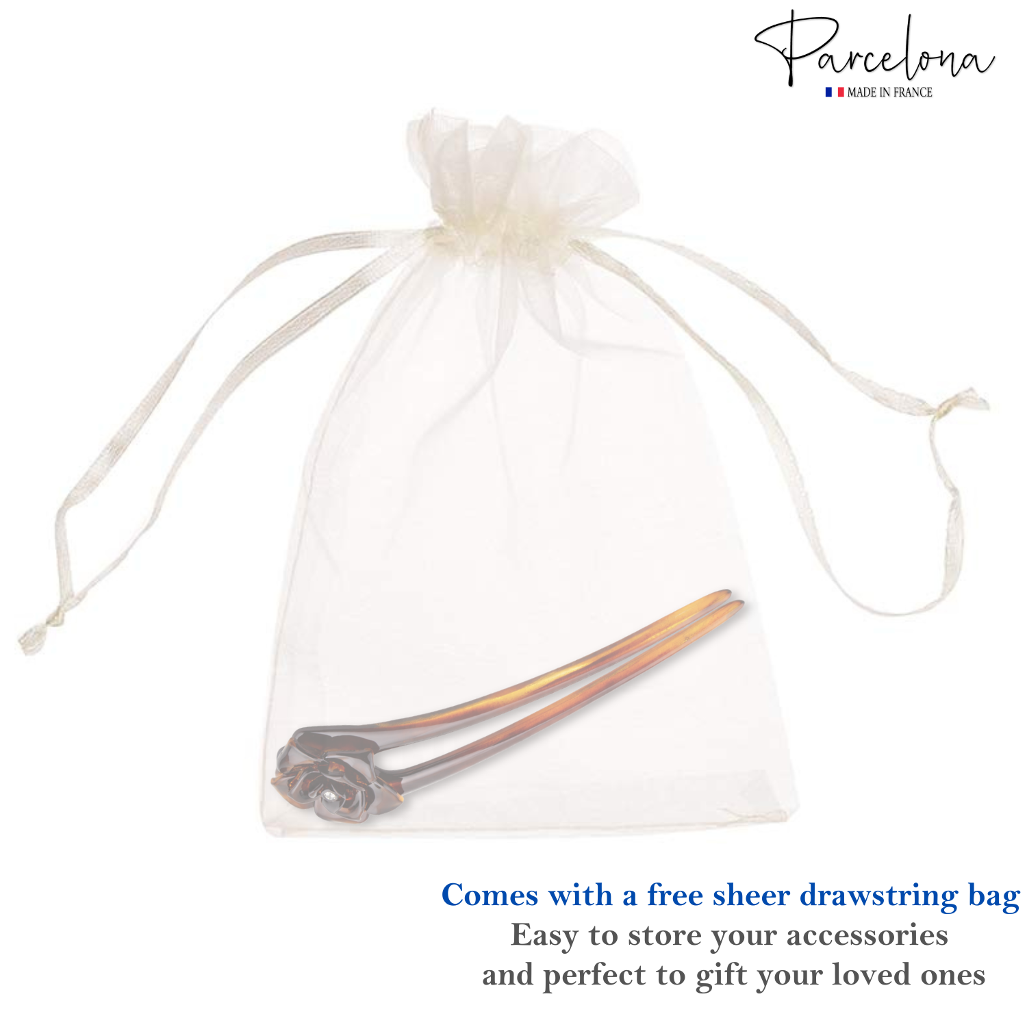 Parcelona French Large 5" U-Shaped Crystal Brown Cellulose Twist Stick Pin