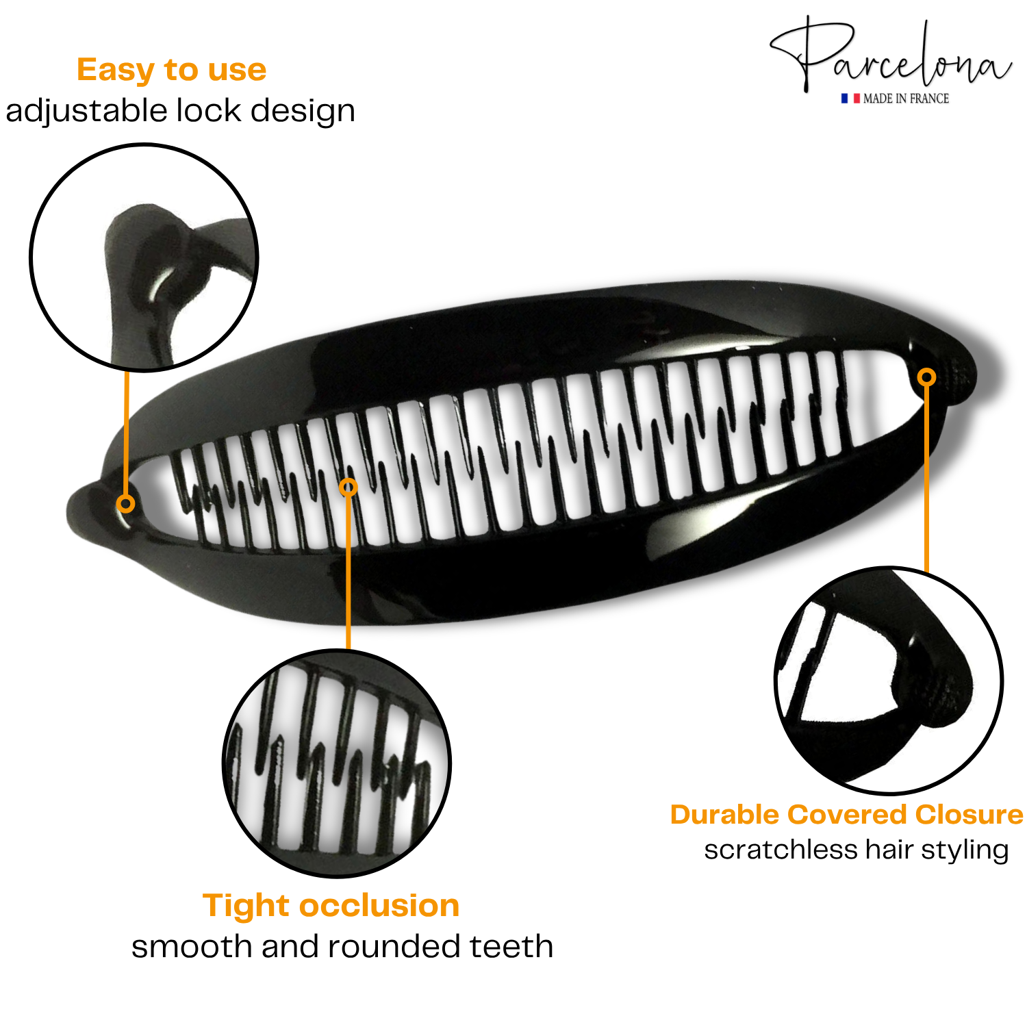 Parcelona French Curved Black Large 6" Celluloid Banana Hair Clip for Women